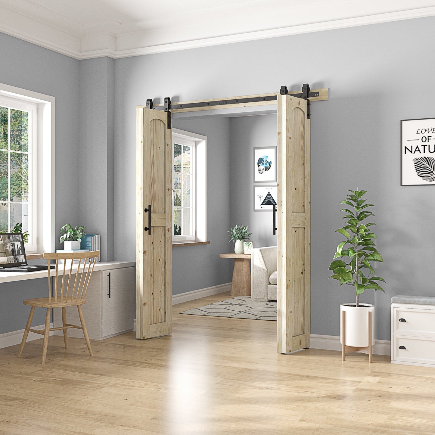Coast Sequoia Assembled Arch Top 30in./32in./36in./44in./48in. x 84in. Knotty Pine Wood Bi-Fold Door With Hardware Kit