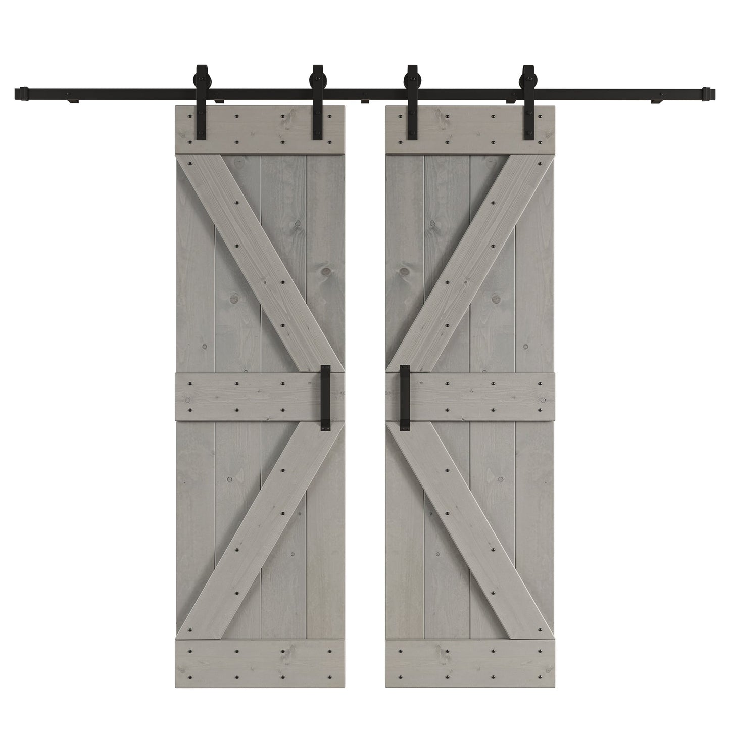 K Series 48 in/60 in/72 in/84 in x 84 in DIY Finished Knotty Pine Wood Double Sliding Barn Door With Hardware Kit