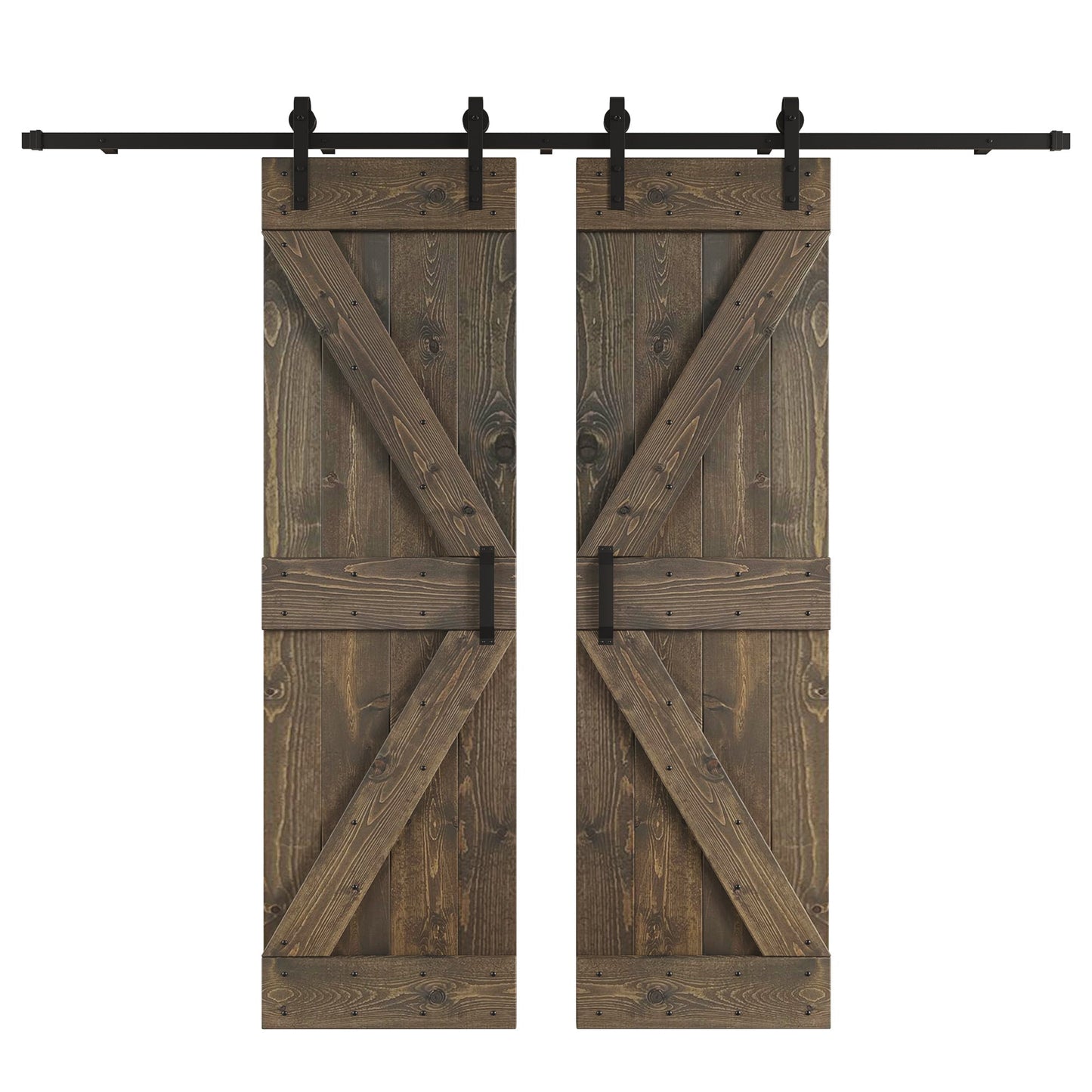K Series 48 in/60 in/72 in/84 in x 84 in DIY Finished Knotty Pine Wood Double Sliding Barn Door With Hardware Kit