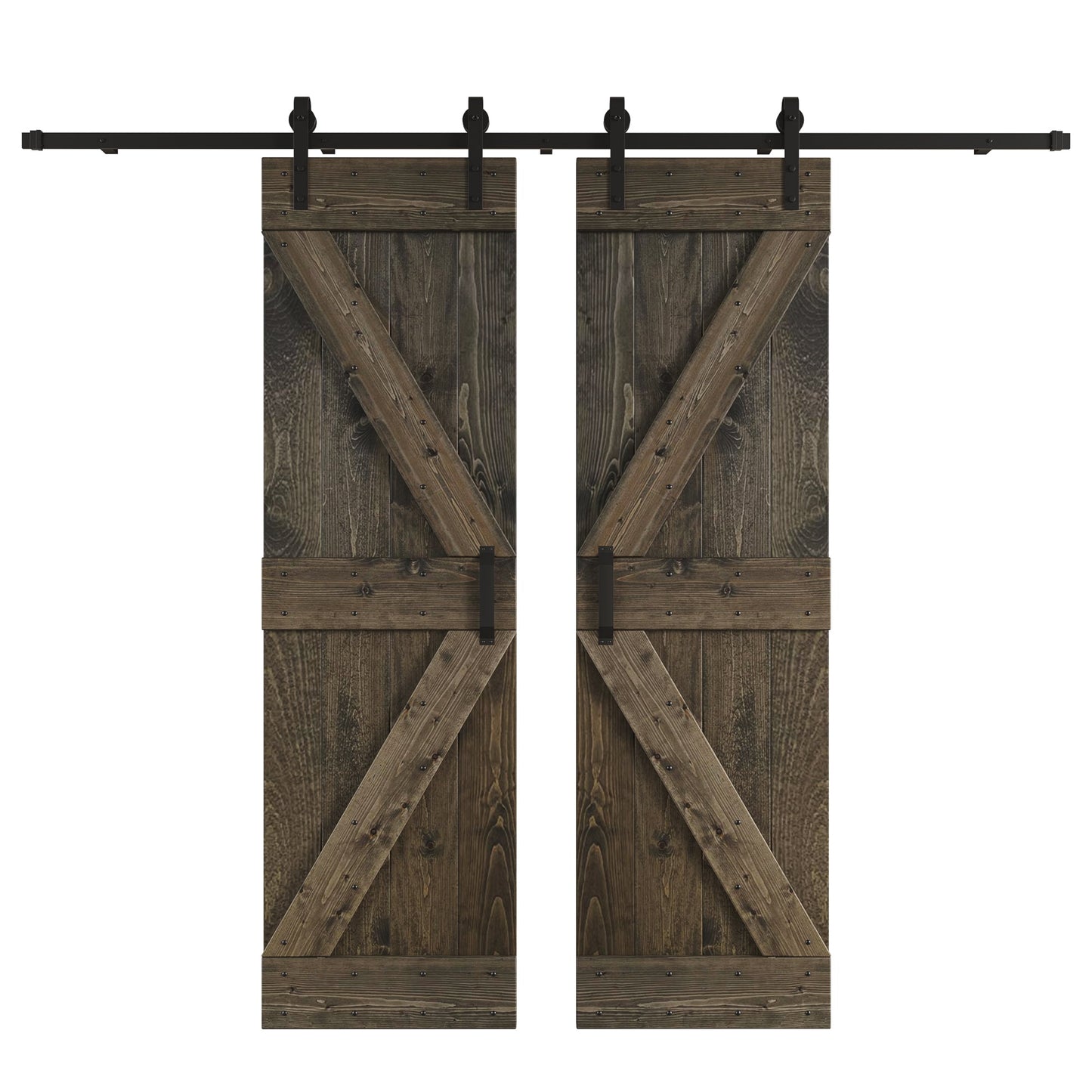 K Series 48 in/60 in/72 in/84 in x 84 in DIY Finished Knotty Pine Wood Double Sliding Barn Door With Hardware Kit