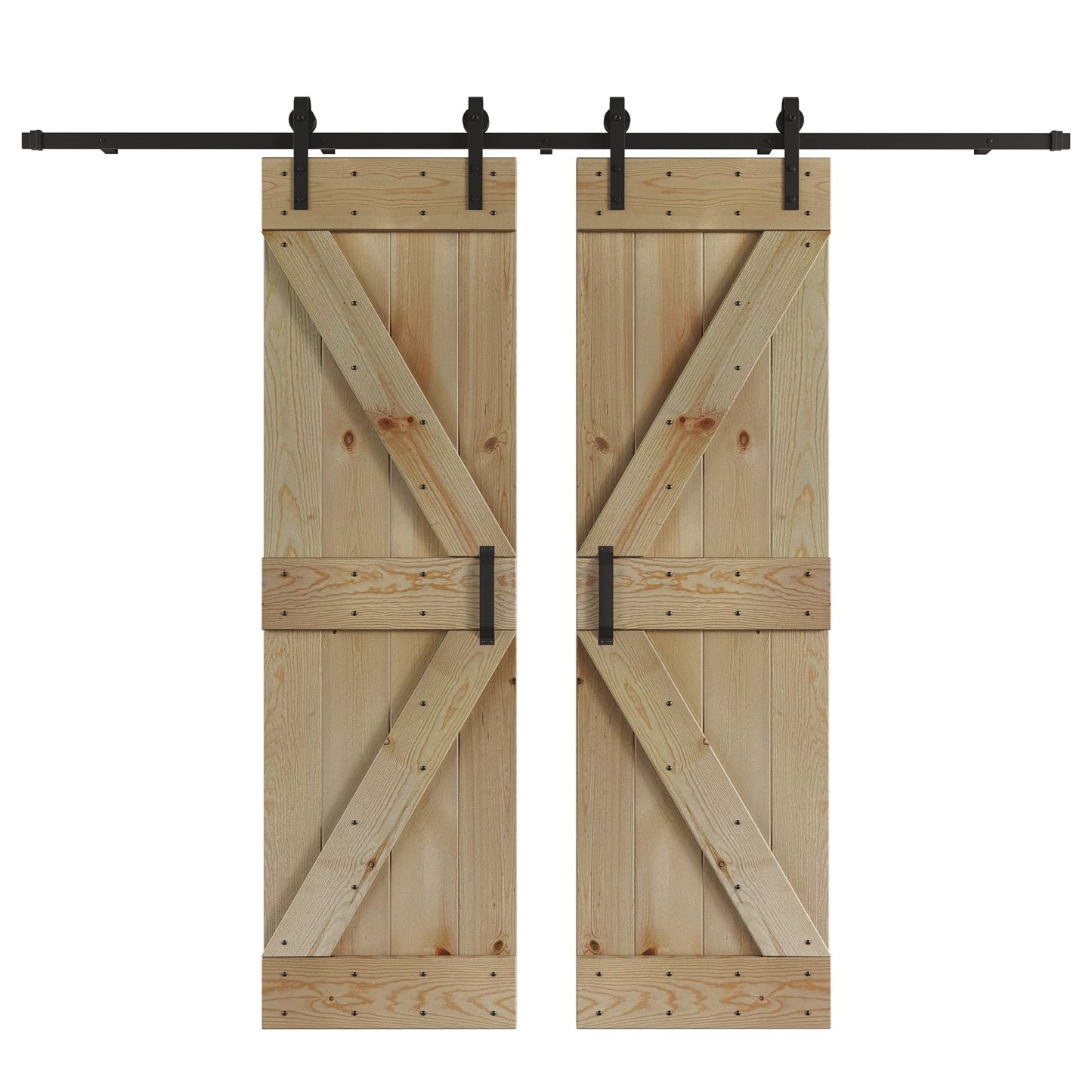 K Series 48 in/60 in/72 in/84 in x 84 in DIY Finished Knotty Pine Wood Double Sliding Barn Door With Hardware Kit