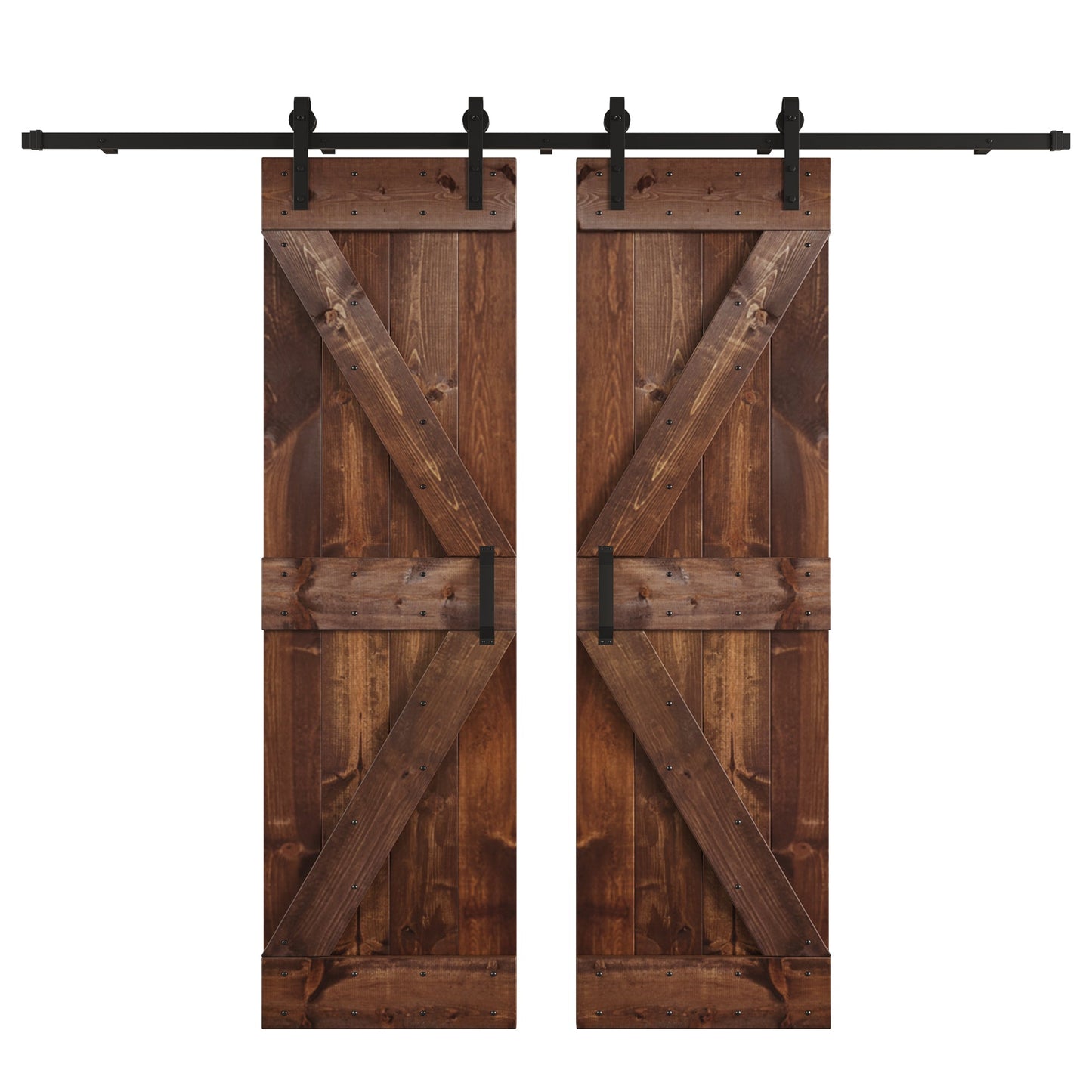 K Series 48 in/60 in/72 in/84 in x 84 in DIY Finished Knotty Pine Wood Double Sliding Barn Door With Hardware Kit