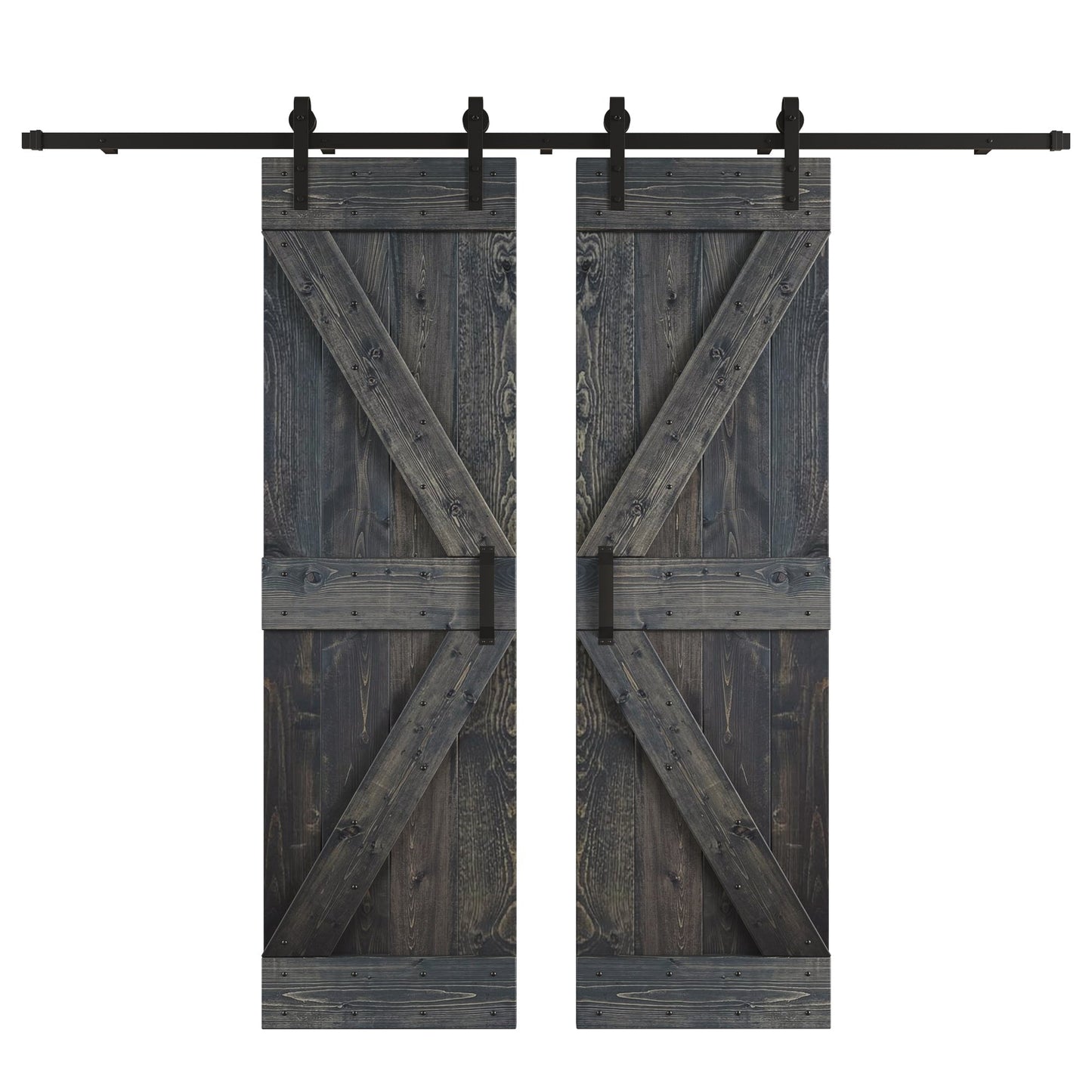K Series 48 in/60 in/72 in/84 in x 84 in DIY Finished Knotty Pine Wood Double Sliding Barn Door With Hardware Kit