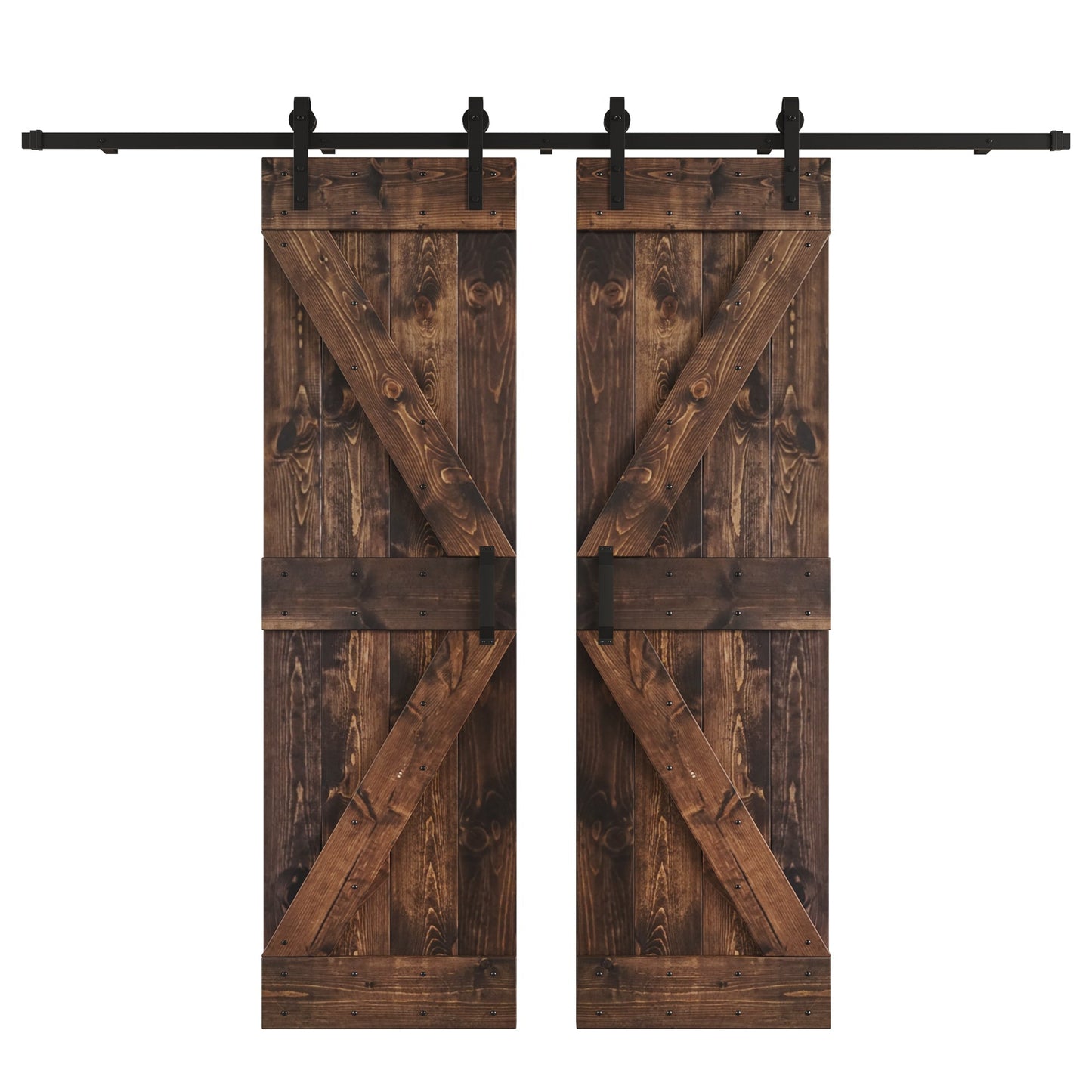K Series 48 in/60 in/72 in/84 in x 84 in DIY Finished Knotty Pine Wood Double Sliding Barn Door With Hardware Kit