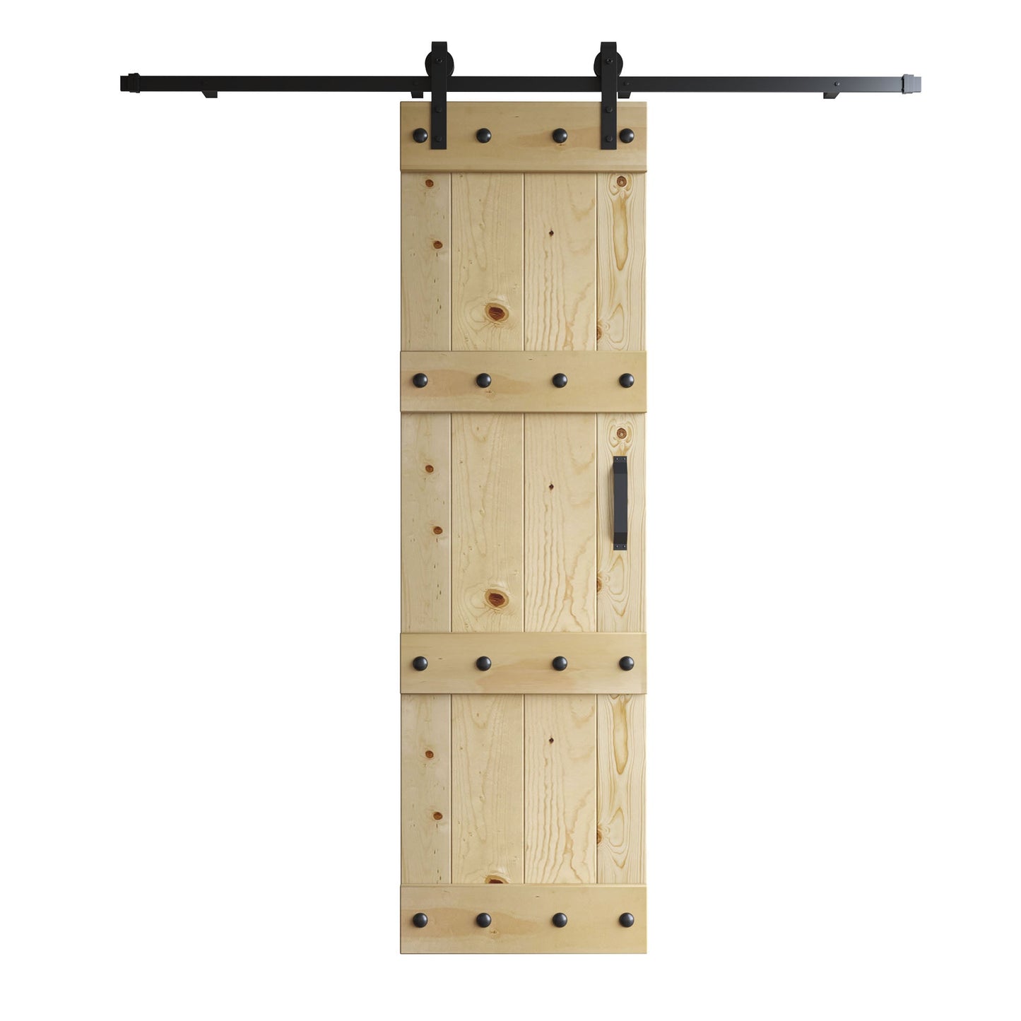 Castle Series 24in/30in/36in/42in x 84 in Finished Knotty Pine Wood Sliding Barn Door With Hardware Kit