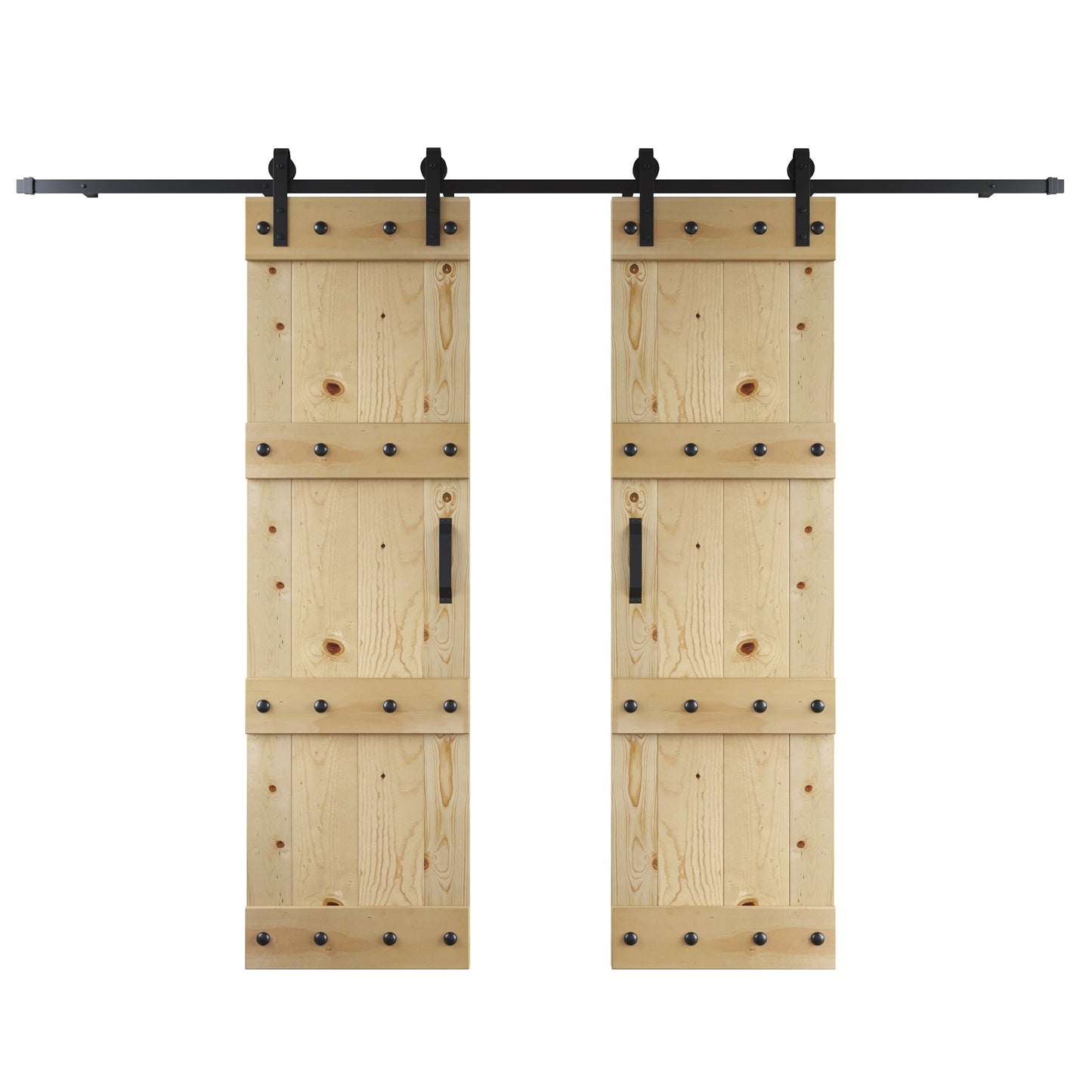 Castle Series 48in/60in/72in/84in x 84 in DIY Finished Knotty Pine Wood Double Sliding Barn Door With Hardware Kit