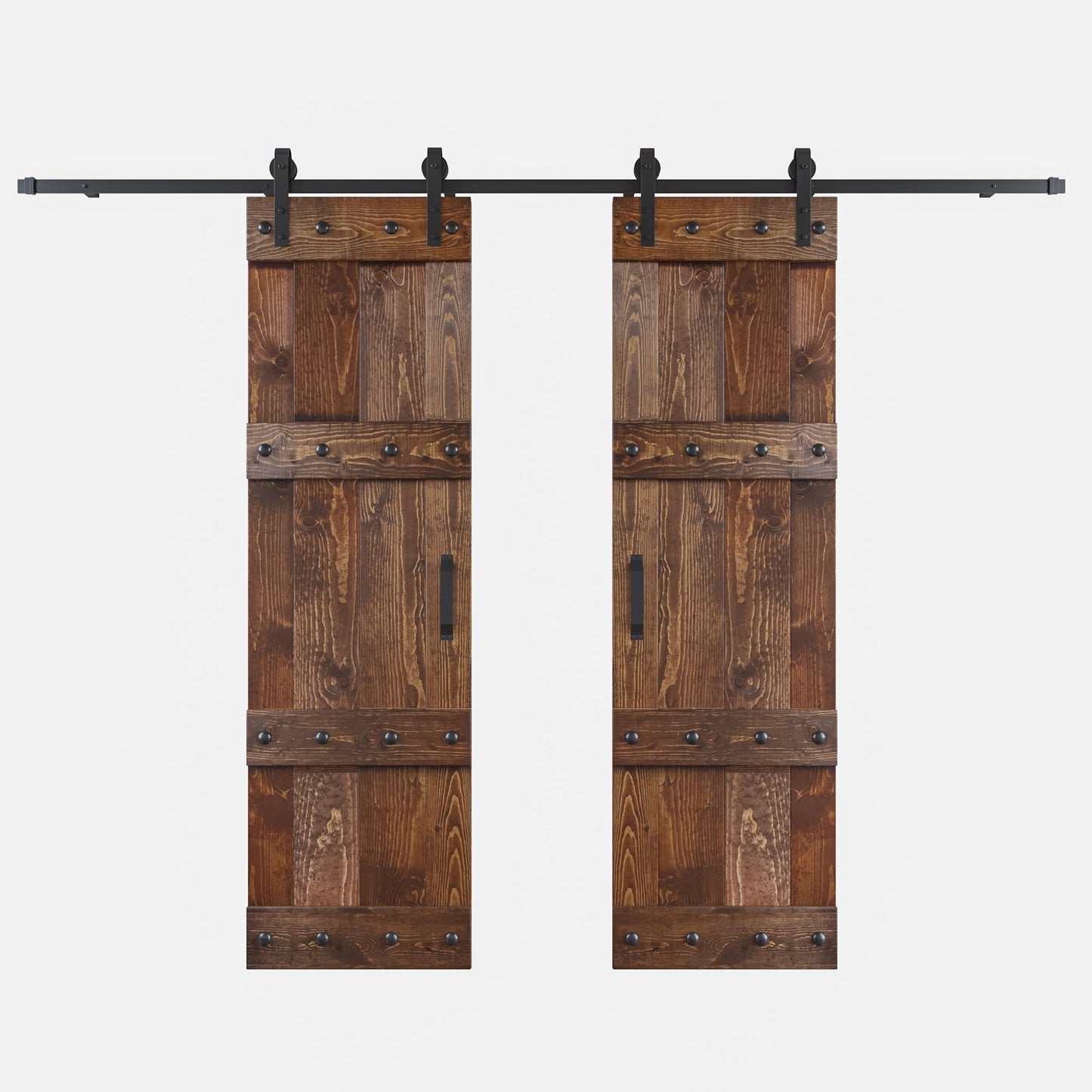 Castle Series 48in/60in/72in/84in x 84 in DIY Finished Knotty Pine Wood Double Sliding Barn Door With Hardware Kit