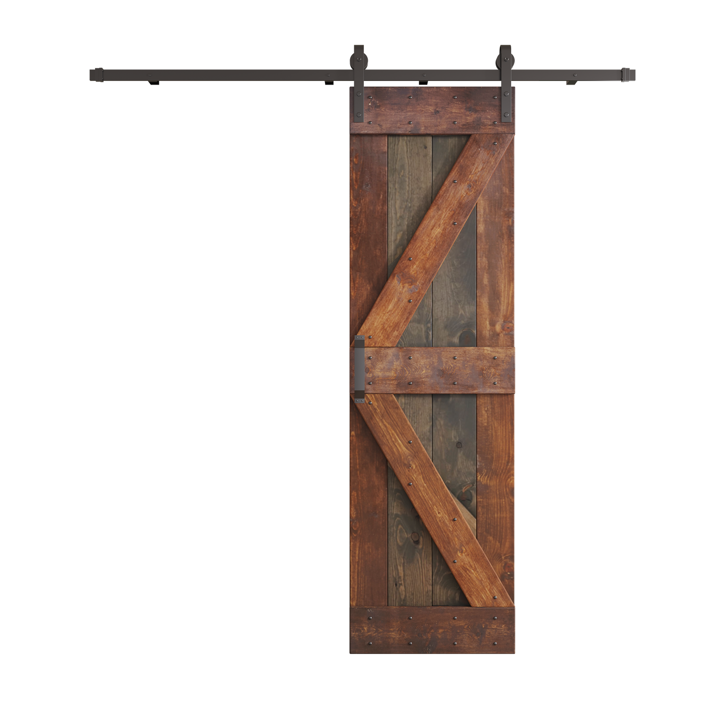 K Series 24in/30in/36in/42in. x 84 in Finished Mix-Color Knotty Pine Wood Sliding Barn Door With Hardware Kit