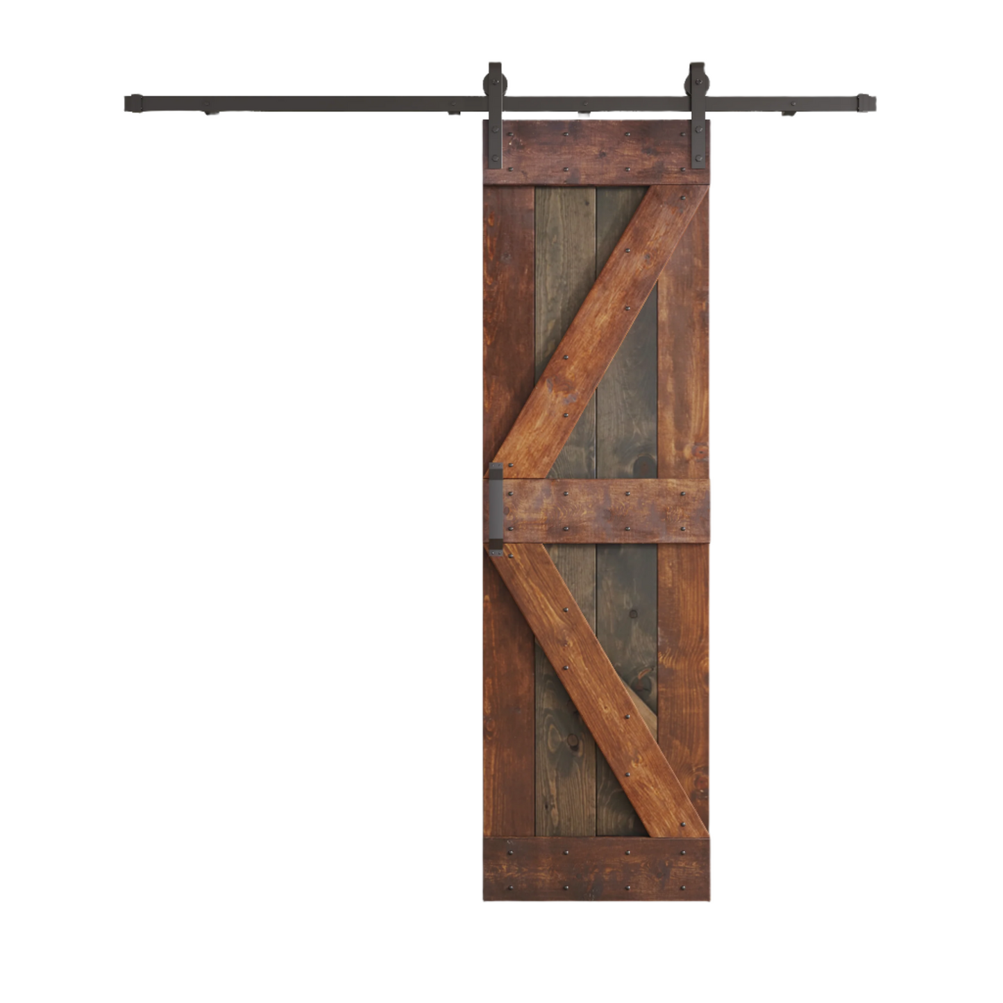 K Series 24in/30in/36in/42in. x 84 in Finished Mix-Color Knotty Pine Wood Sliding Barn Door With Hardware Kit