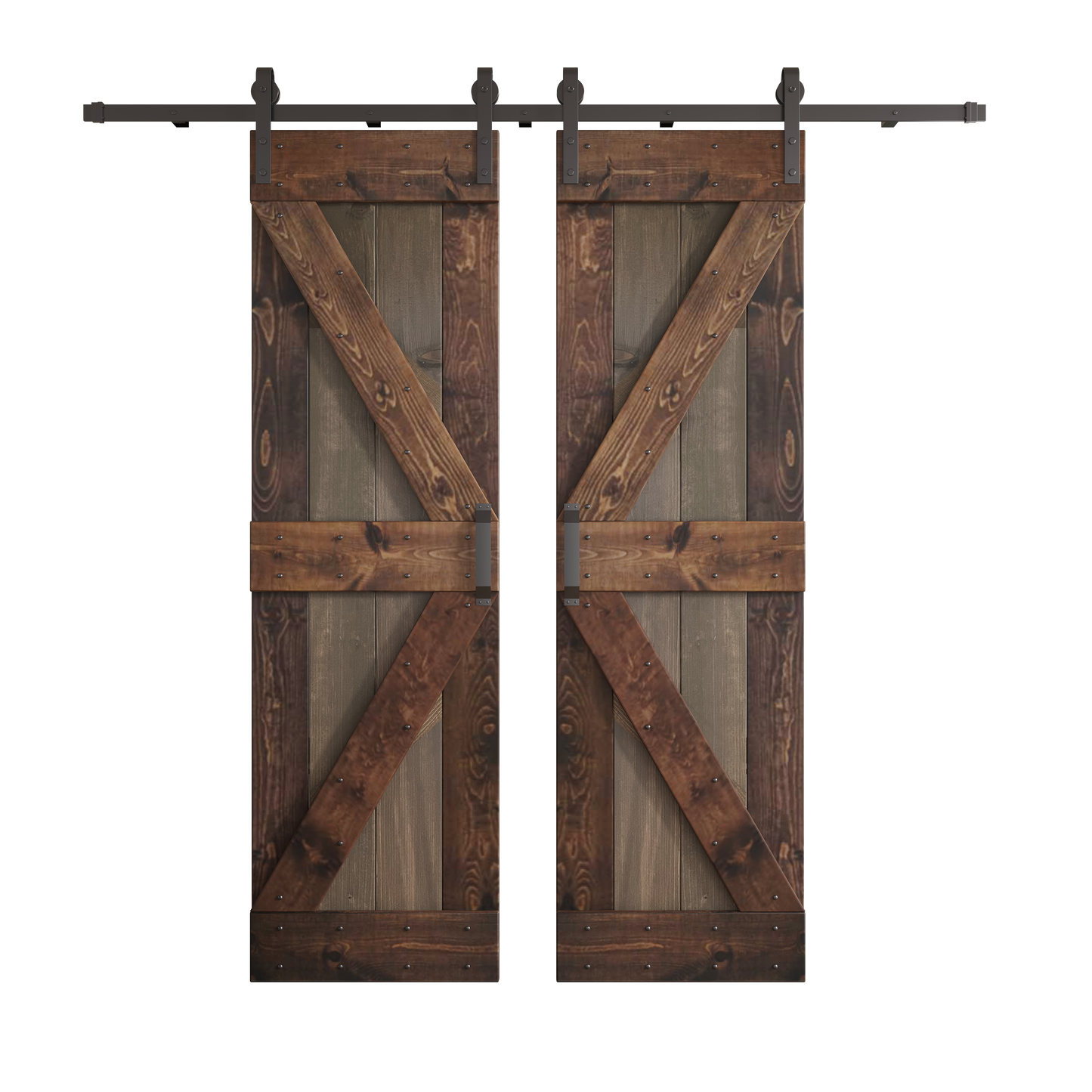 K Series 48in/60in/72in/84in x 84 in Finished Muti-Color Knotty Pine Wood Double Sliding Barn Door with Hardware Kit