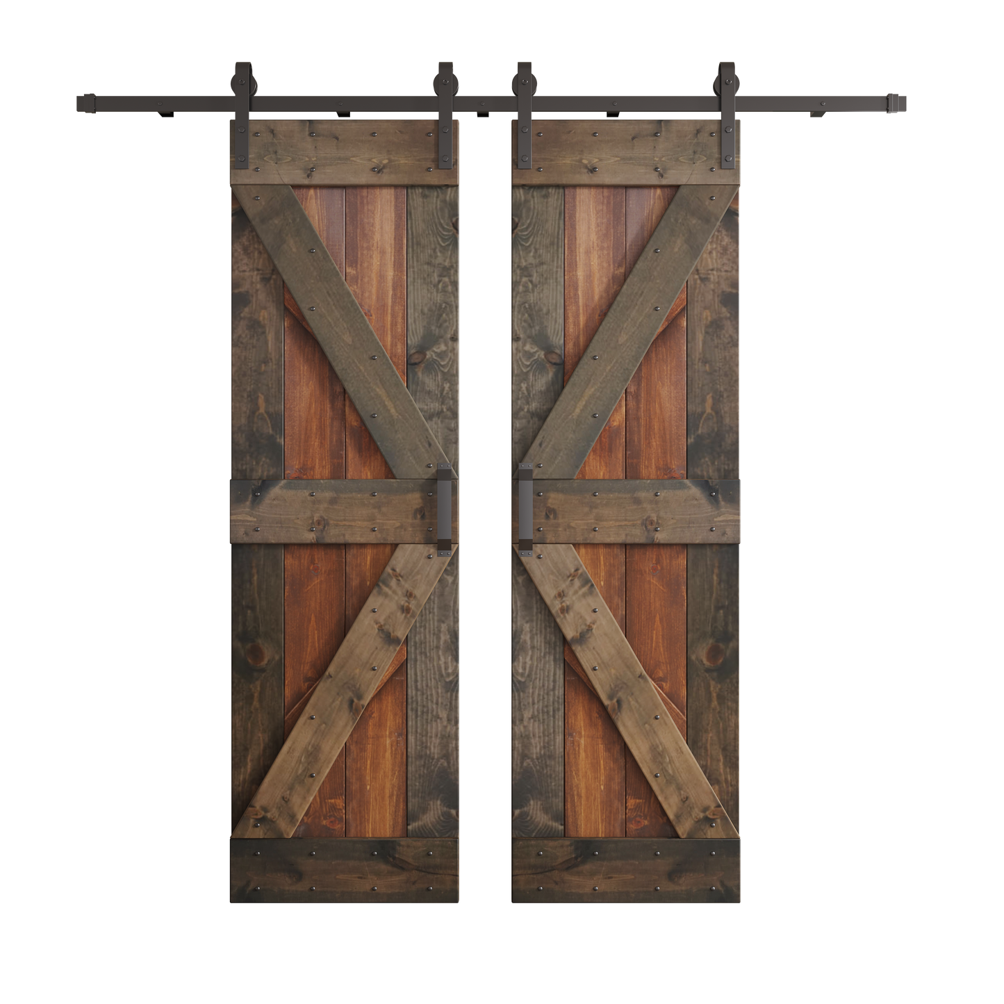K Series 48in/60in/72in/84in x 84 in Finished Muti-Color Knotty Pine Wood Double Sliding Barn Door with Hardware Kit