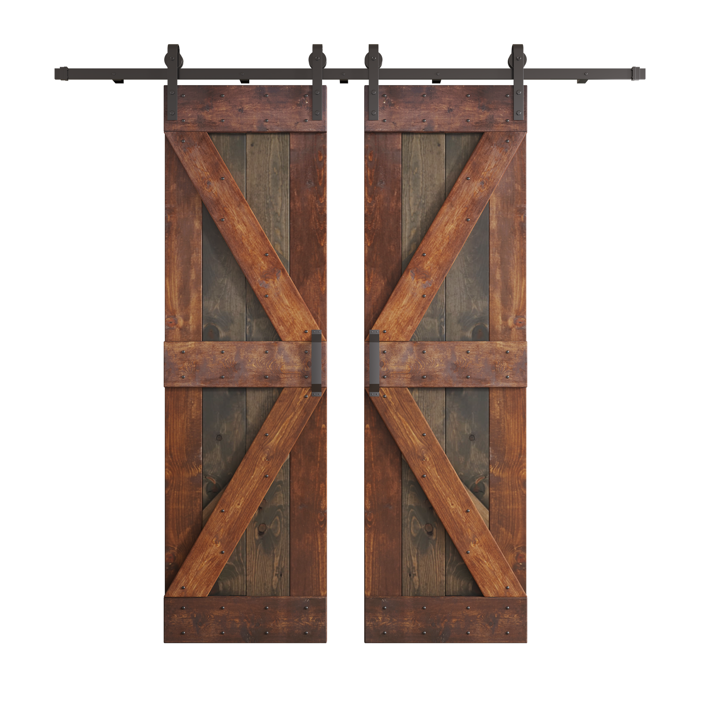 K Series 48in/60in/72in/84in x 84 in Finished Muti-Color Knotty Pine Wood Double Sliding Barn Door with Hardware Kit
