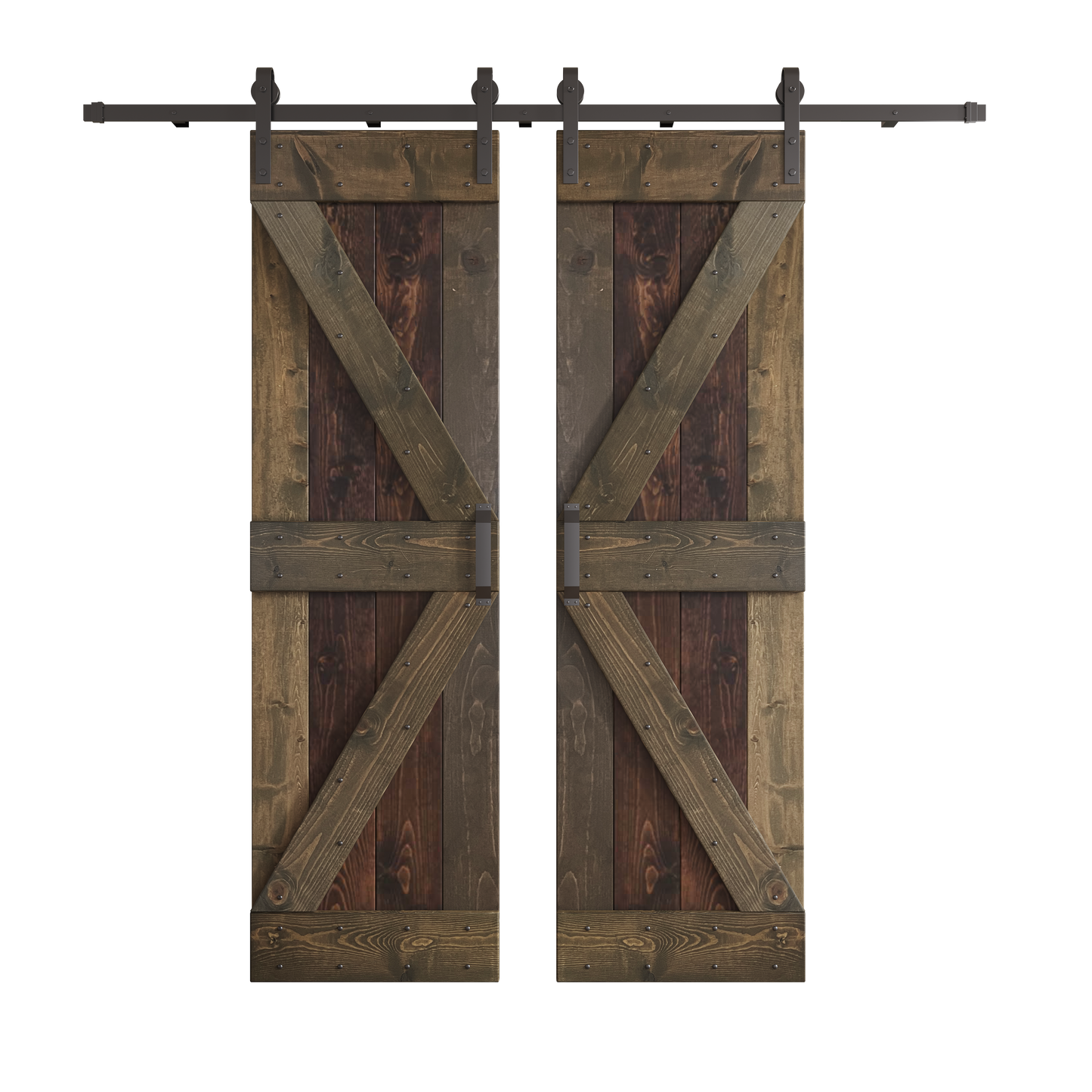 K Series 48in/60in/72in/84in x 84 in Finished Muti-Color Knotty Pine Wood Double Sliding Barn Door with Hardware Kit