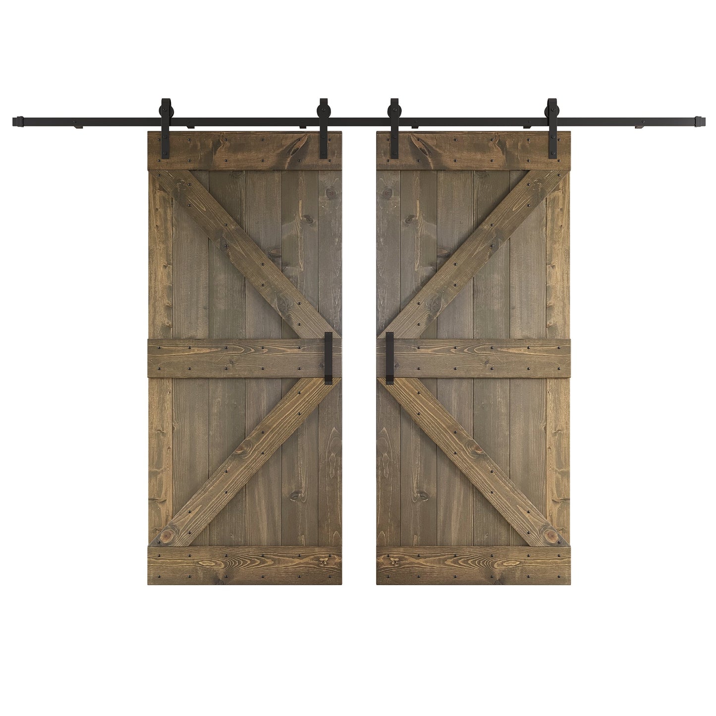 K Series 48 in/60 in/72 in/84 in x 84 in DIY Finished Knotty Pine Wood Double Sliding Barn Door With Hardware Kit