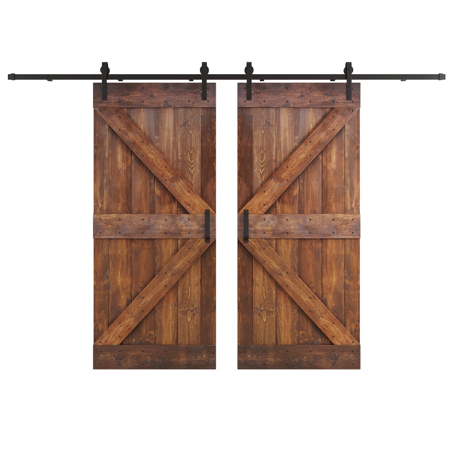 K Series 48 in/60 in/72 in/84 in x 84 in DIY Finished Knotty Pine Wood Double Sliding Barn Door With Hardware Kit