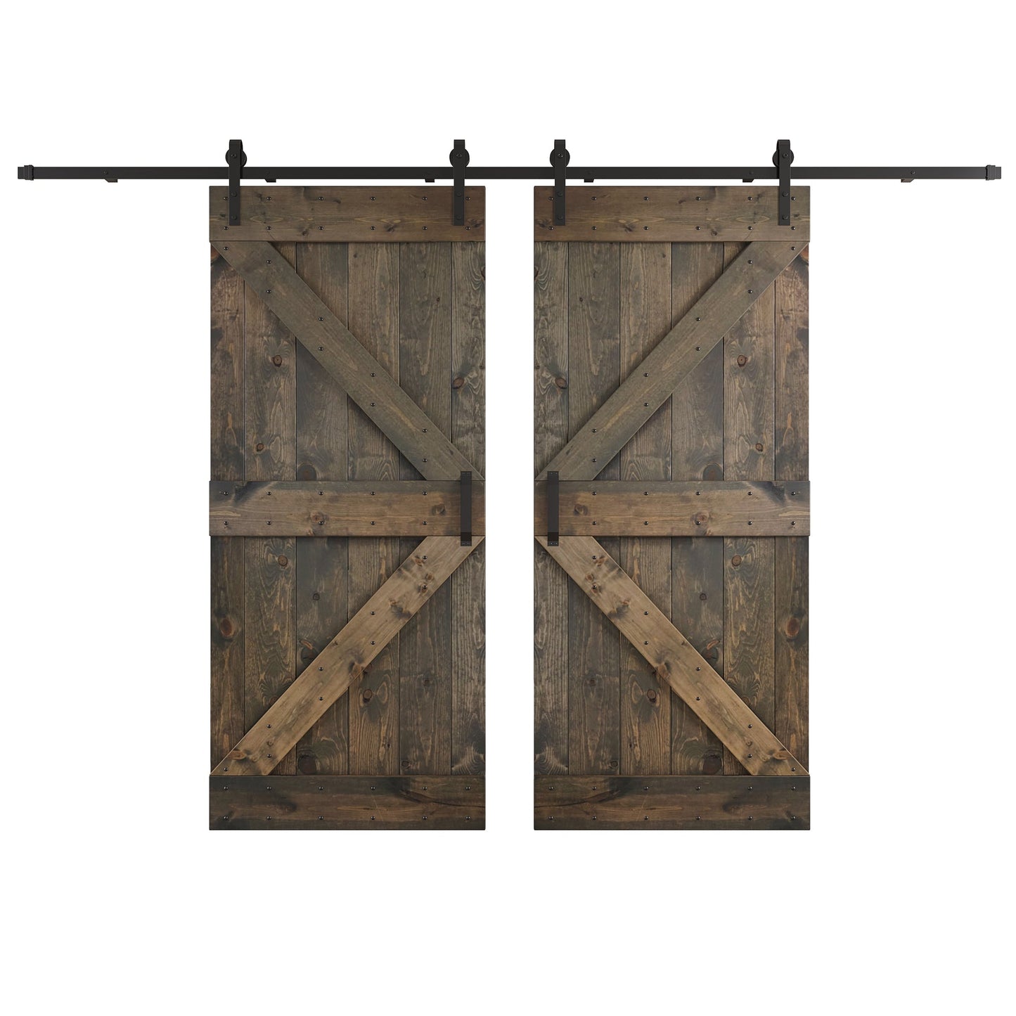 K Series 48 in/60 in/72 in/84 in x 84 in DIY Finished Knotty Pine Wood Double Sliding Barn Door With Hardware Kit
