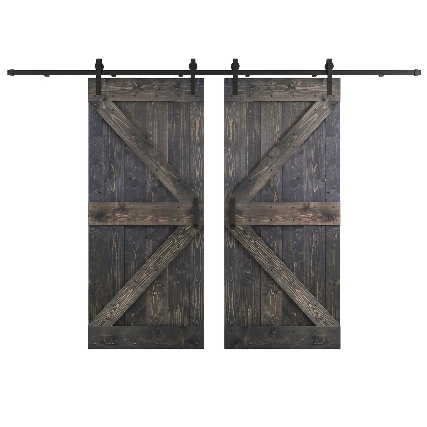 K Series 48 in/60 in/72 in/84 in x 84 in DIY Finished Knotty Pine Wood Double Sliding Barn Door With Hardware Kit