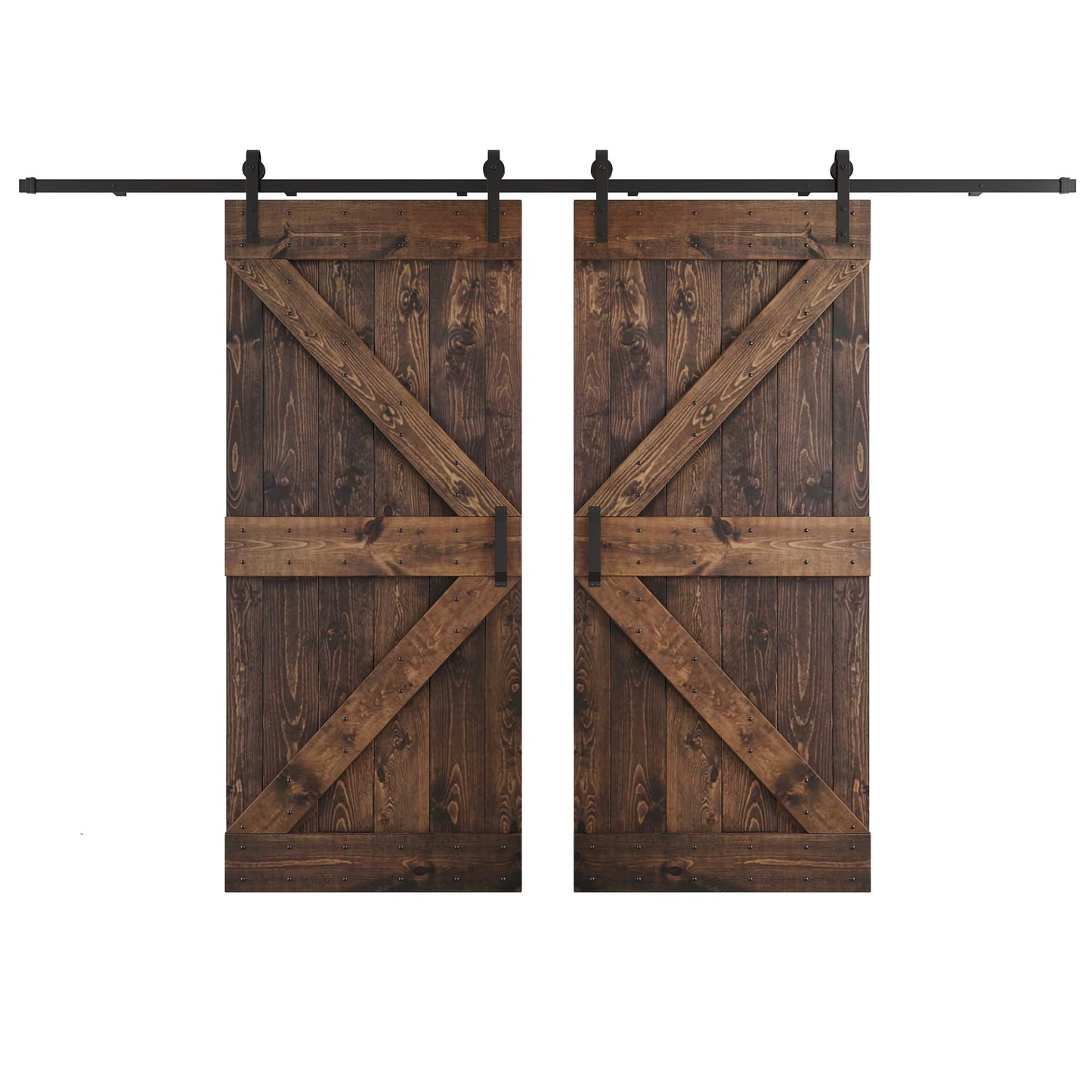K Series 48 in/60 in/72 in/84 in x 84 in DIY Finished Knotty Pine Wood Double Sliding Barn Door With Hardware Kit