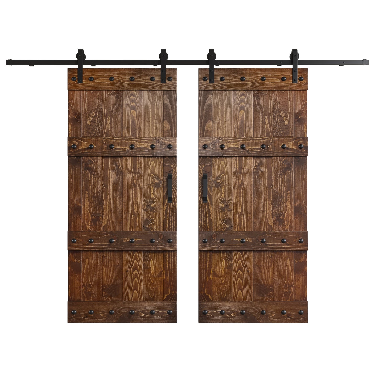 Castle Series 48in/60in/72in/84in x 84 in DIY Finished Knotty Pine Wood Double Sliding Barn Door With Hardware Kit