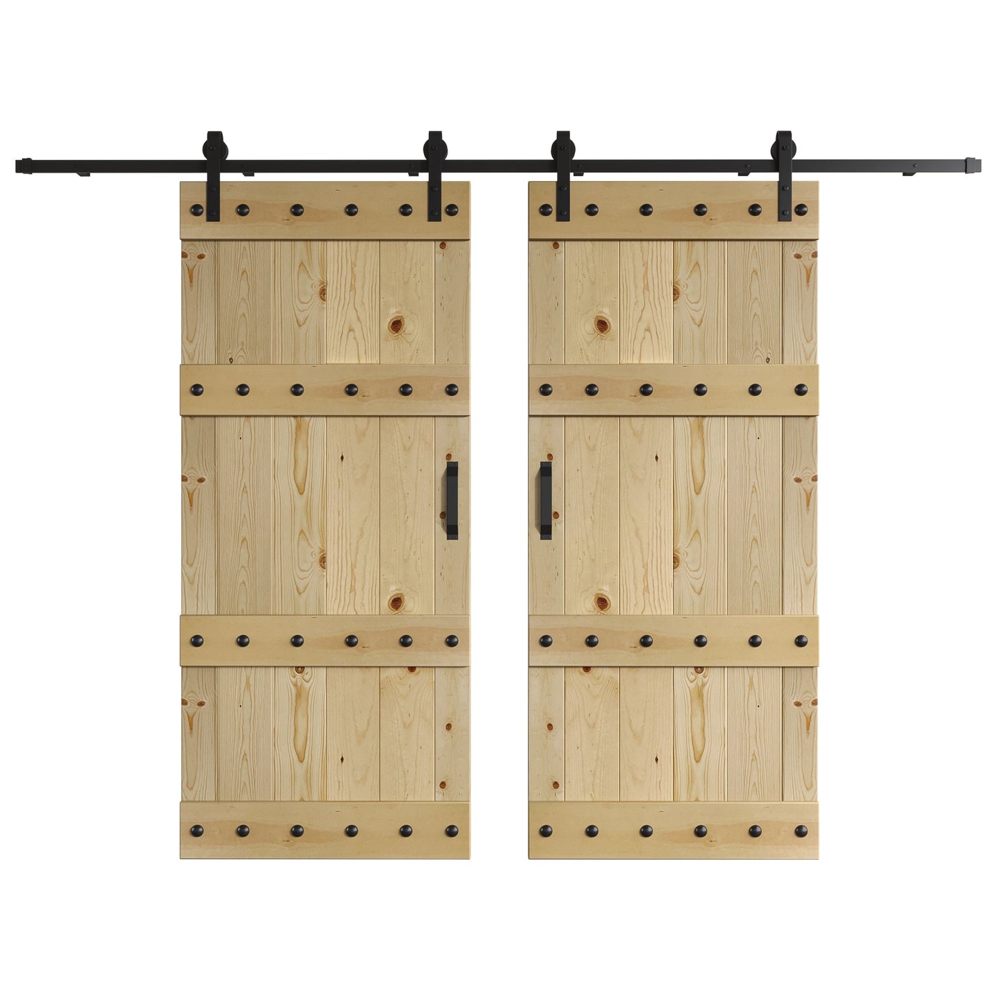 Castle Series 48in/60in/72in/84in x 84 in DIY Finished Knotty Pine Wood Double Sliding Barn Door With Hardware Kit