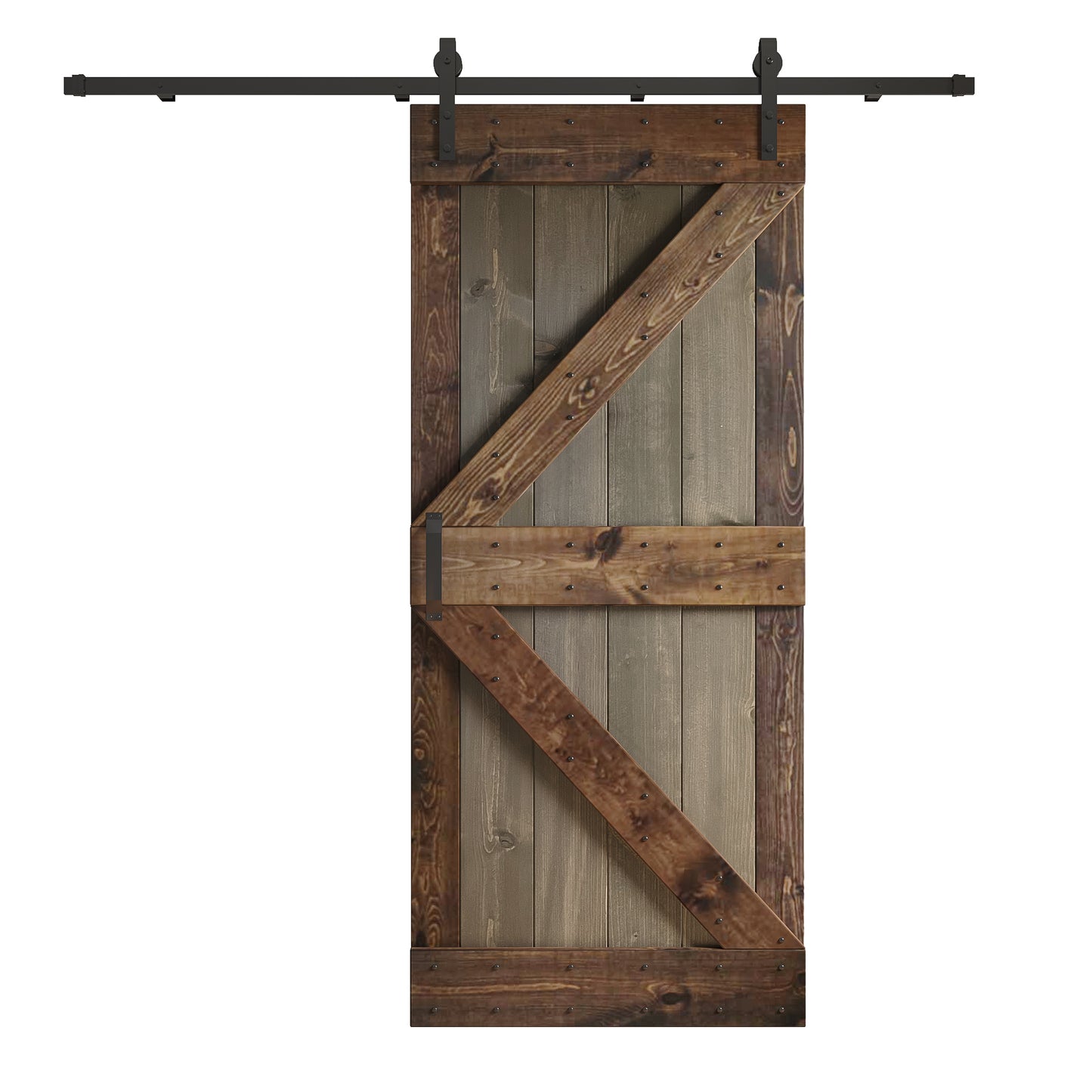 K Series 24in/30in/36in/42in. x 84 in Finished Mix-Color Knotty Pine Wood Sliding Barn Door With Hardware Kit