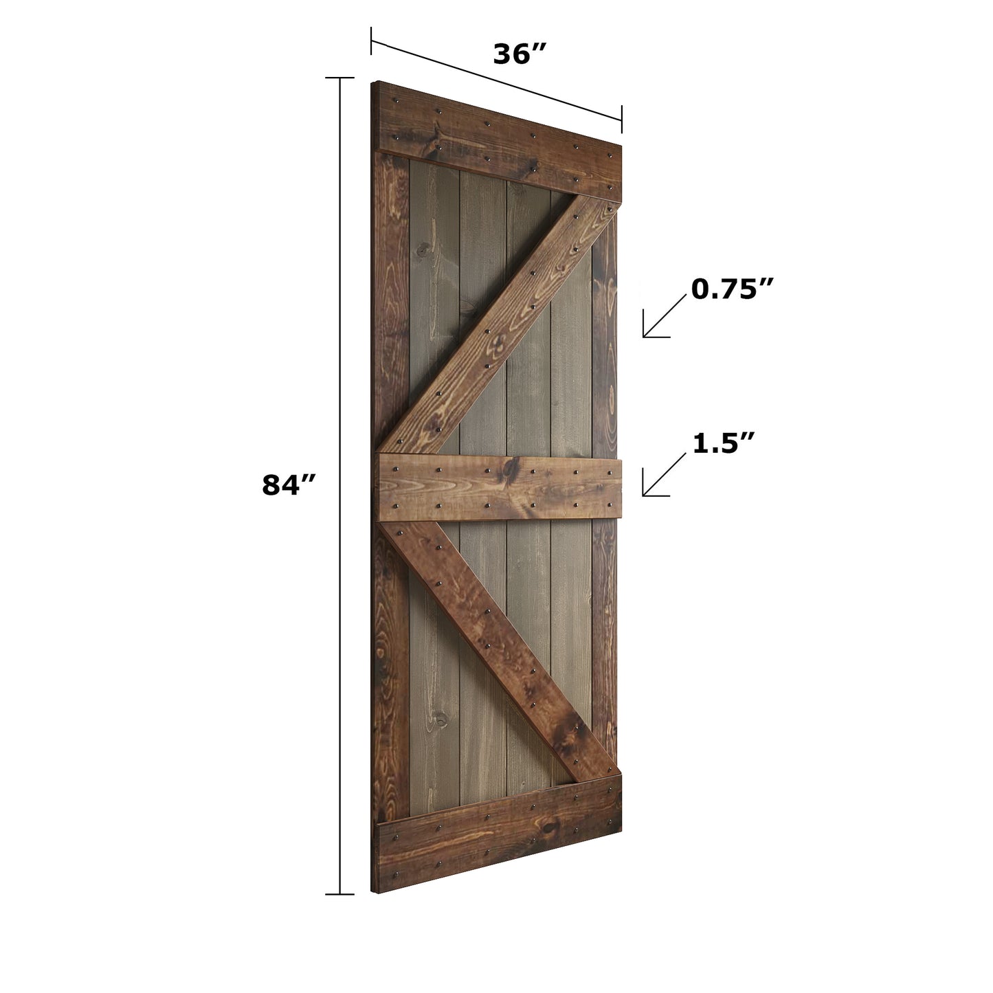 K Series 24in/30in/36in/42in. x 84 in Finished Mix-Color Knotty Pine Wood Sliding Barn Door With Hardware Kit