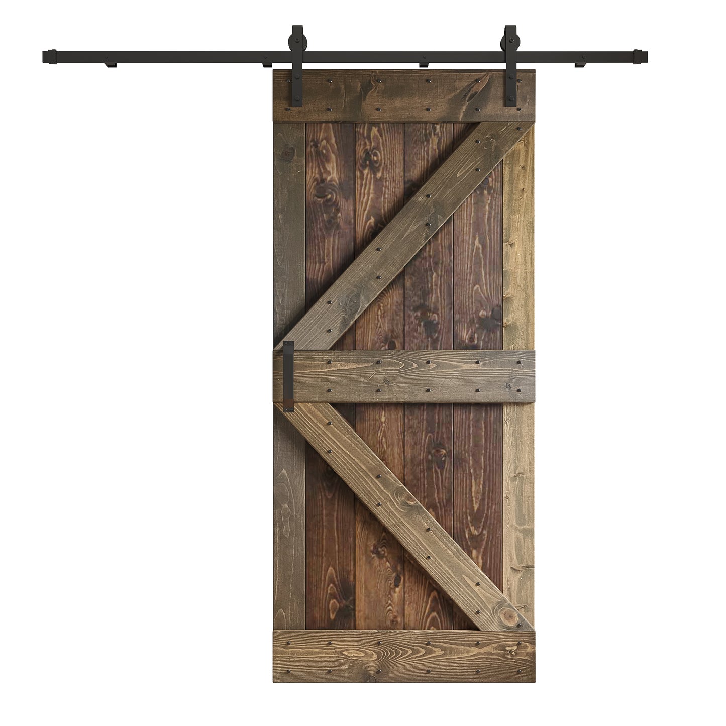 K Series 24in/30in/36in/42in. x 84 in Finished Mix-Color Knotty Pine Wood Sliding Barn Door With Hardware Kit