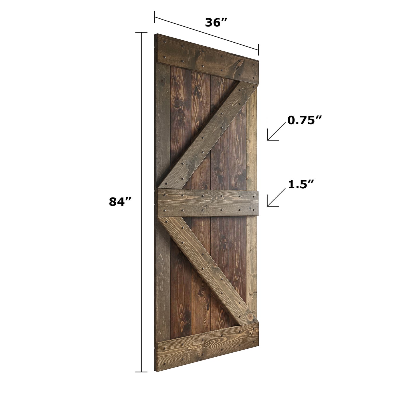 K Series 24in/30in/36in/42in. x 84 in Finished Mix-Color Knotty Pine Wood Sliding Barn Door With Hardware Kit