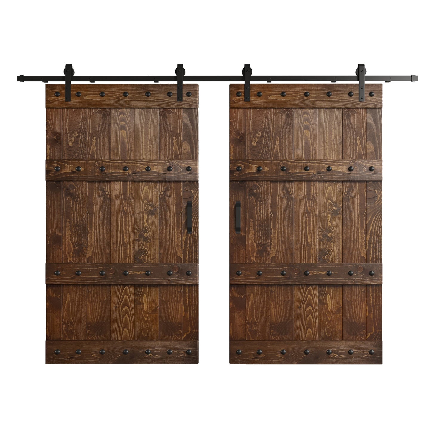 Castle Series 48in/60in/72in/84in x 84 in DIY Finished Knotty Pine Wood Double Sliding Barn Door With Hardware Kit