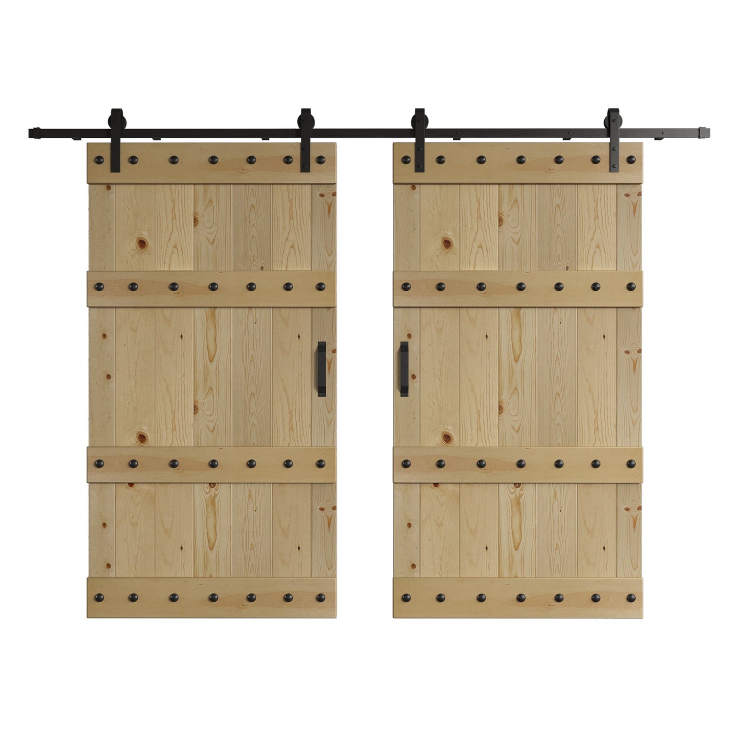 Castle Series 48in/60in/72in/84in x 84 in DIY Finished Knotty Pine Wood Double Sliding Barn Door With Hardware Kit