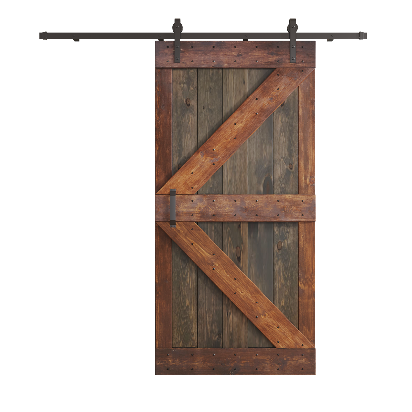 K Series 24in/30in/36in/42in. x 84 in Finished Mix-Color Knotty Pine Wood Sliding Barn Door With Hardware Kit