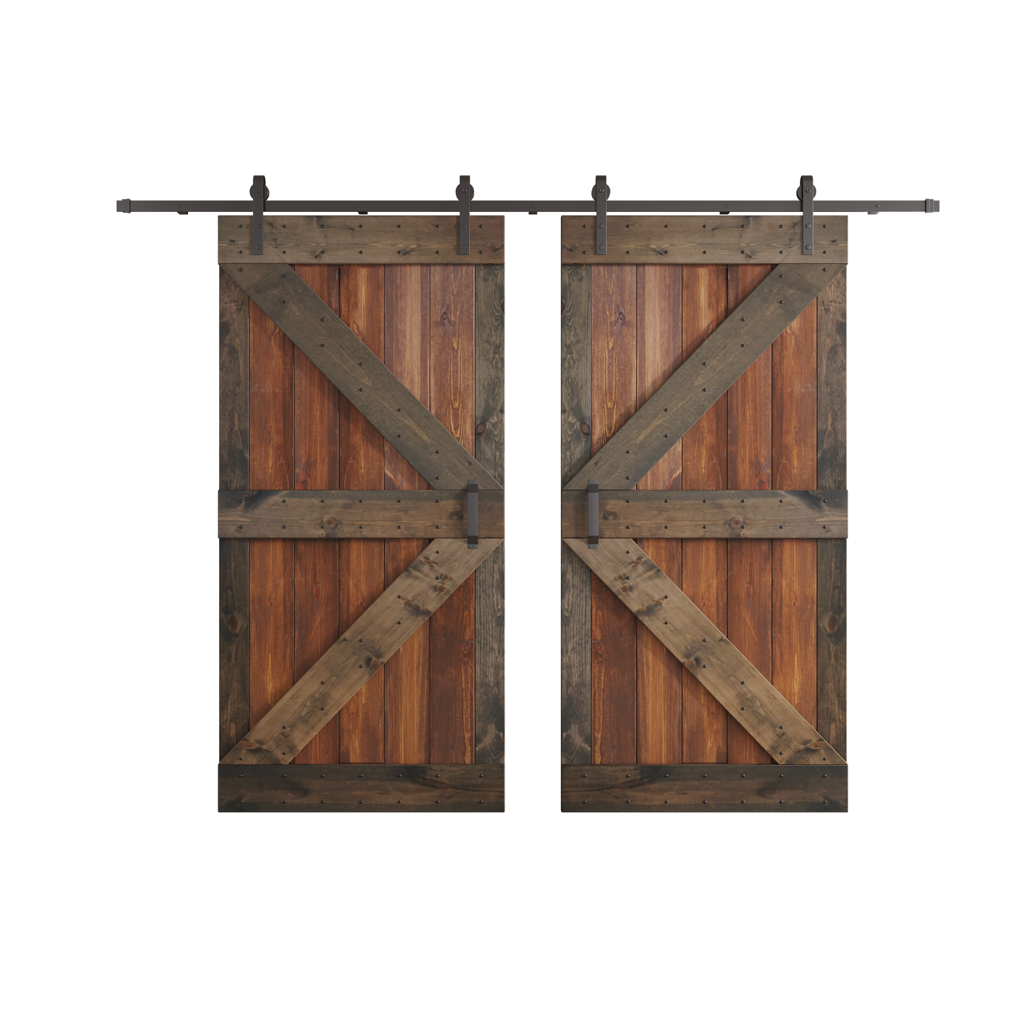 K Series 48in/60in/72in/84in x 84 in Finished Muti-Color Knotty Pine Wood Double Sliding Barn Door with Hardware Kit