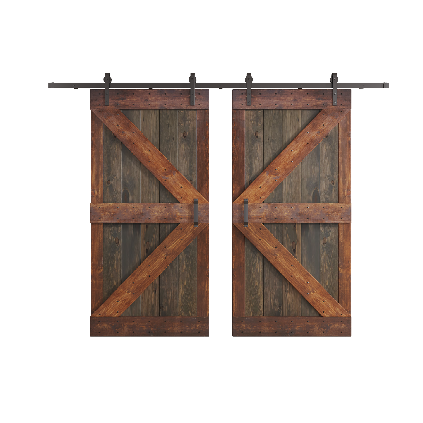 K Series 48in/60in/72in/84in x 84 in Finished Muti-Color Knotty Pine Wood Double Sliding Barn Door with Hardware Kit