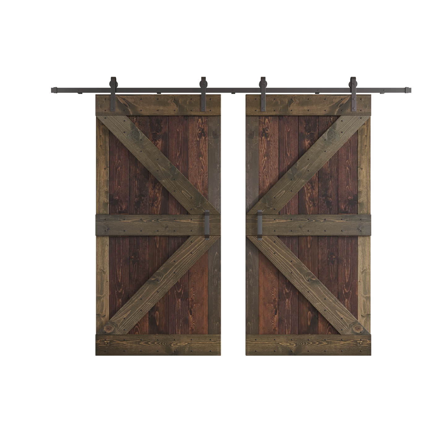 K Series 48in/60in/72in/84in x 84 in Finished Muti-Color Knotty Pine Wood Double Sliding Barn Door with Hardware Kit
