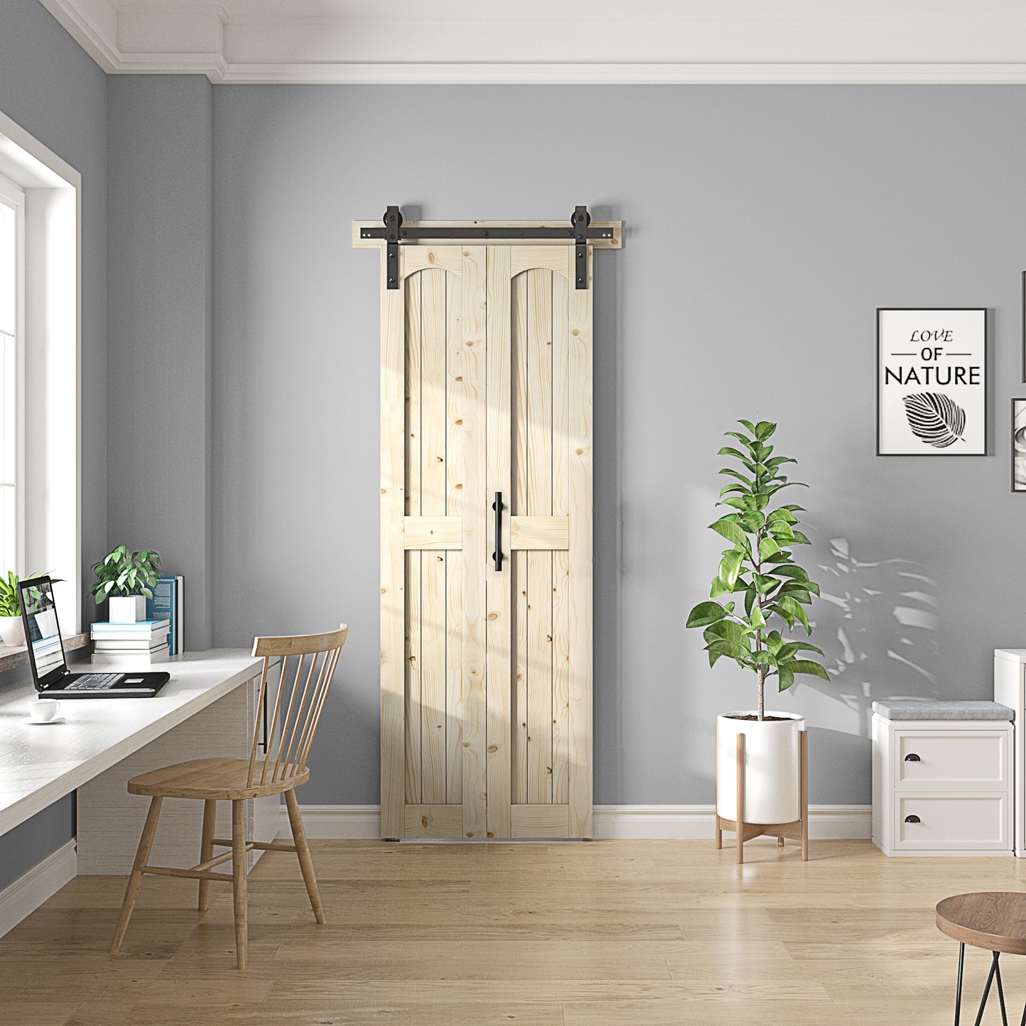Coast Sequoia Assembled Arch Top 30in./32in./36in./44in./48in. x 84in. Knotty Pine Wood Bi-Fold Door With Hardware Kit