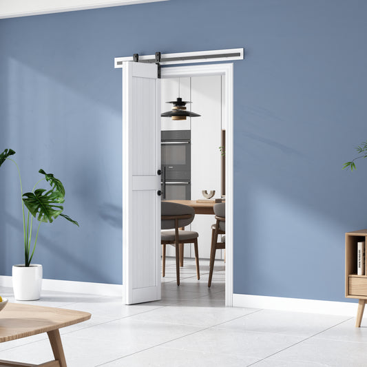 24in./28in./30in./36in./44in./48in./60in./72in./96in. x 84in. MDF Bi-Fold Barn Door with Hardware Kit ,Covered with Water-Proof PVC Surface, White, H-Frame