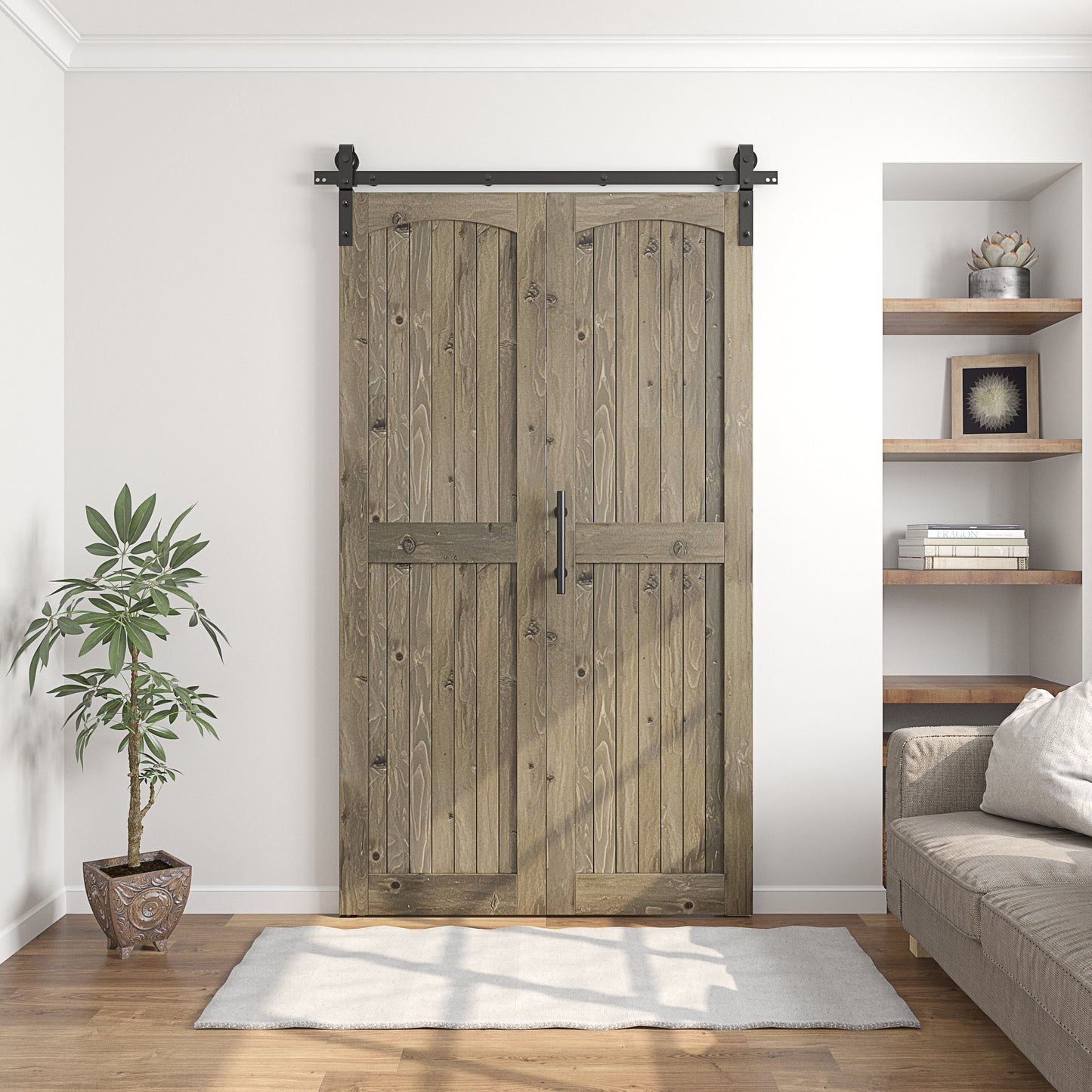 Coast Sequoia Assembled Arch Top 30in./32in./36in./44in./48in. x 84in. Knotty Pine Wood Bi-Fold Door With Hardware Kit