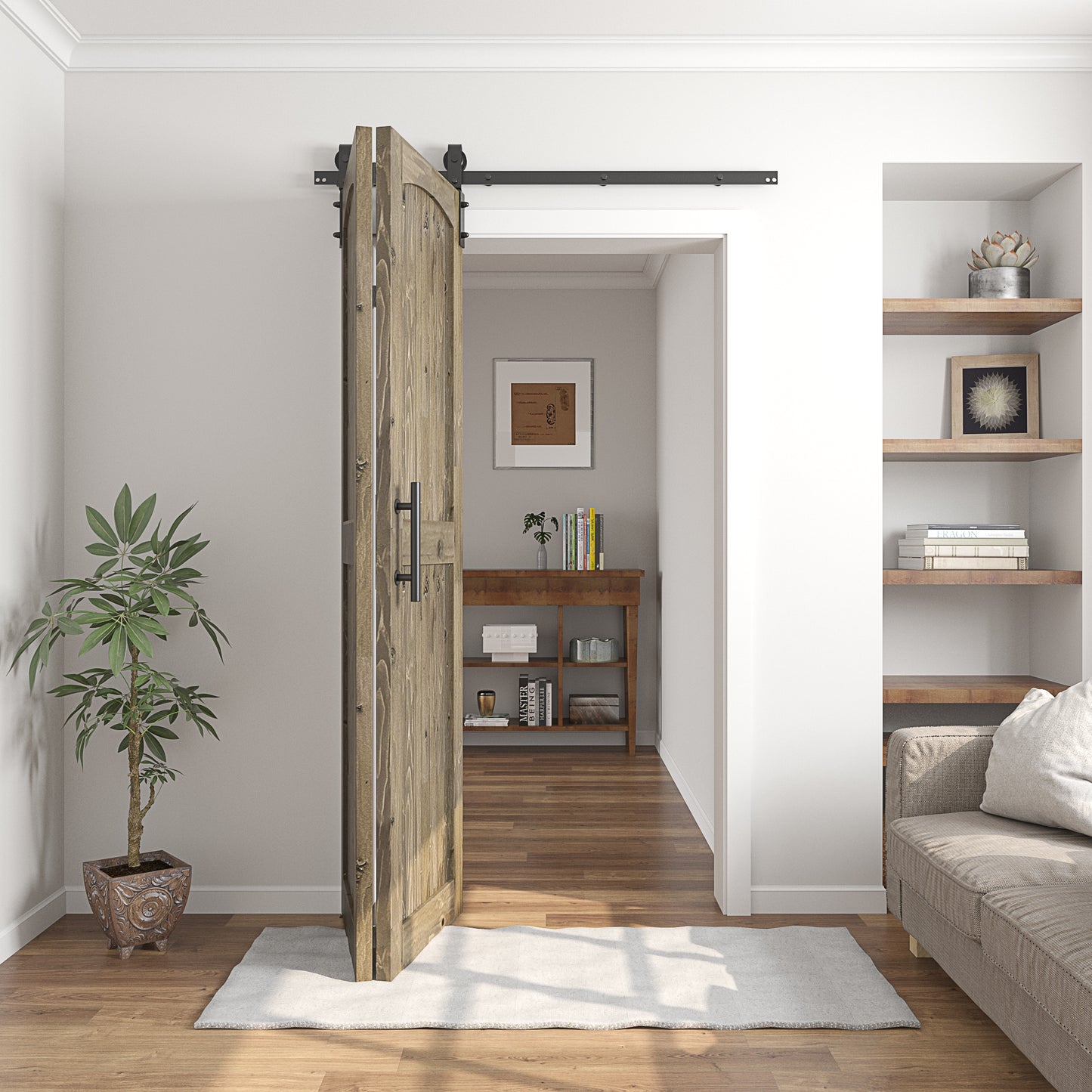 Coast Sequoia Assembled Arch Top 30in./32in./36in./44in./48in. x 84in. Knotty Pine Wood Bi-Fold Door With Hardware Kit