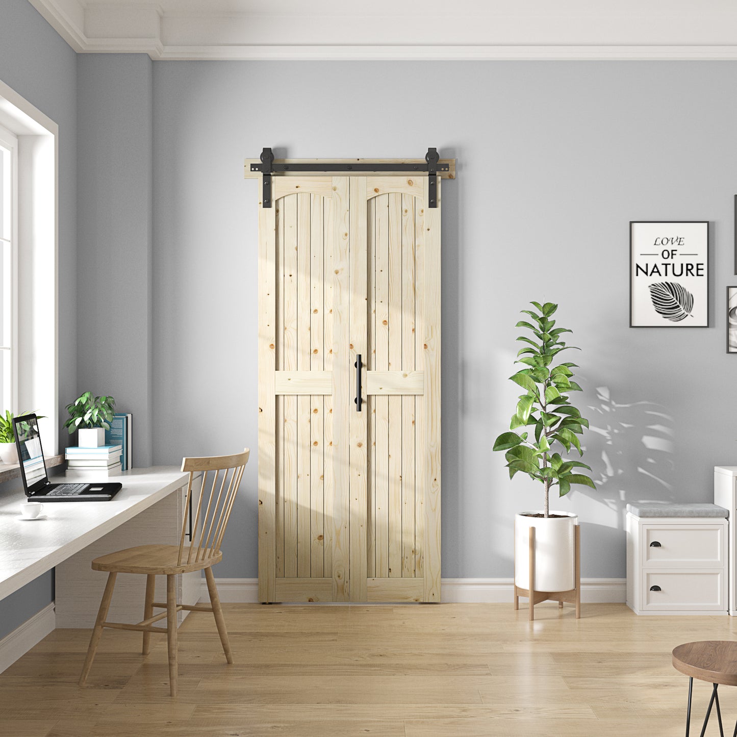 Coast Sequoia Assembled Arch Top 30in./32in./36in./44in./48in. x 84in. Knotty Pine Wood Bi-Fold Door With Hardware Kit