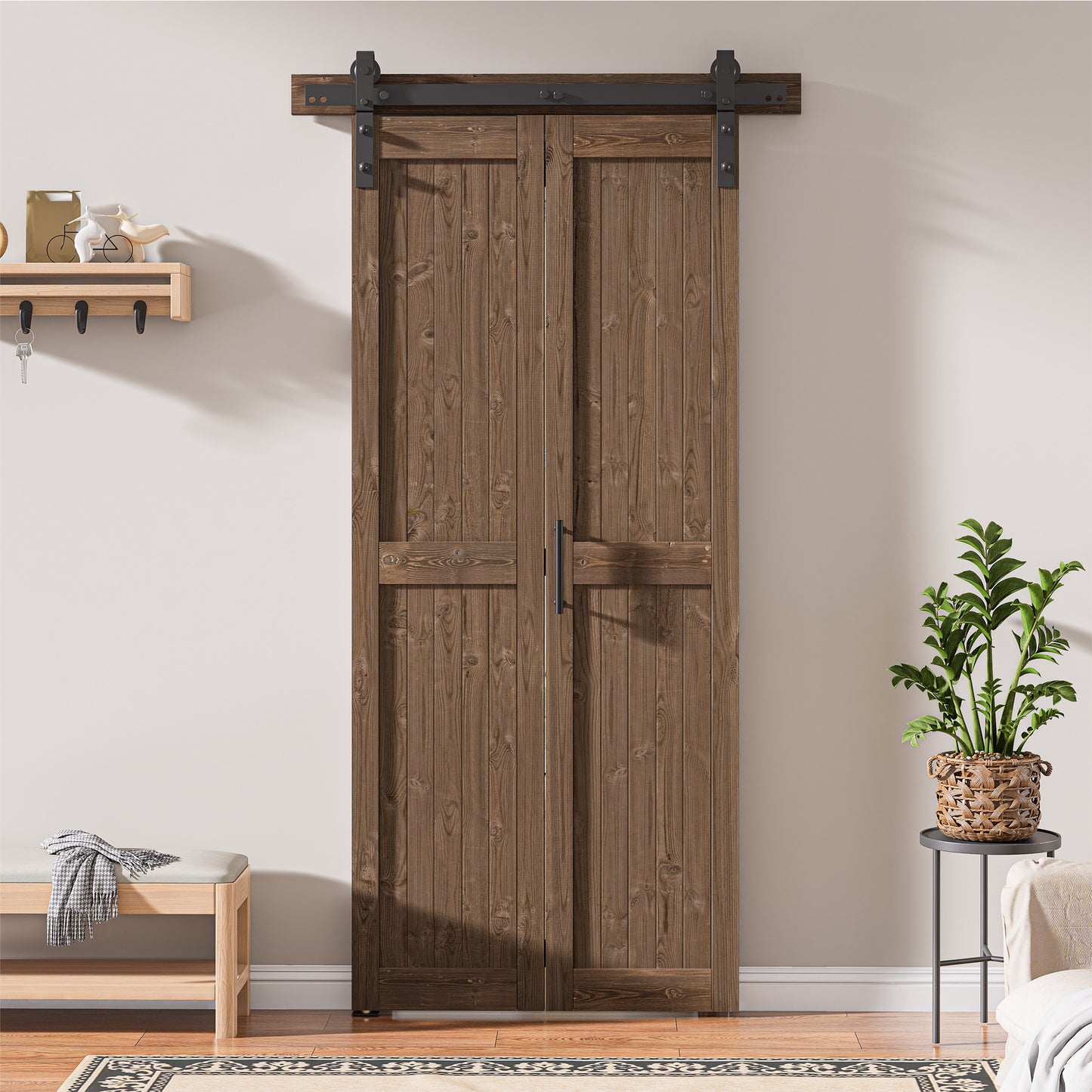 30in./36in./40in./44in./48in. x 84in. Assembled Knotty Pine Wood Bi-Fold Door with Hardware