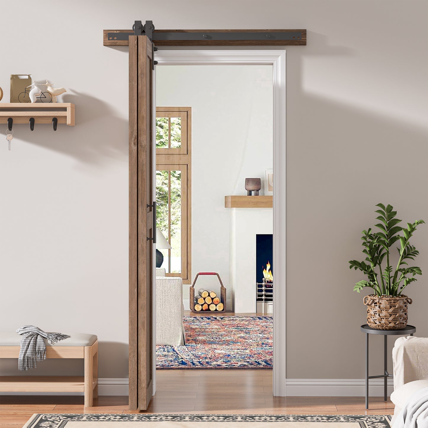 30in./36in./40in./44in./48in. x 84in. Assembled Knotty Pine Wood Bi-Fold Door with Hardware