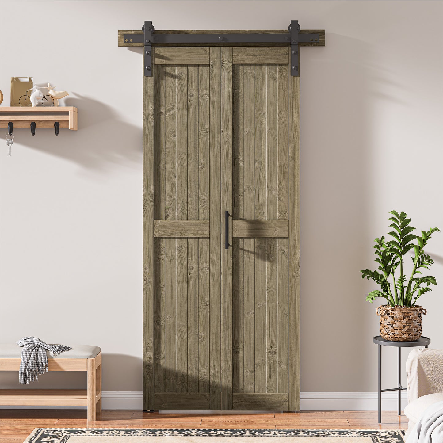 30in./36in./40in./44in./48in. x 84in. Assembled Knotty Pine Wood Bi-Fold Door with Hardware