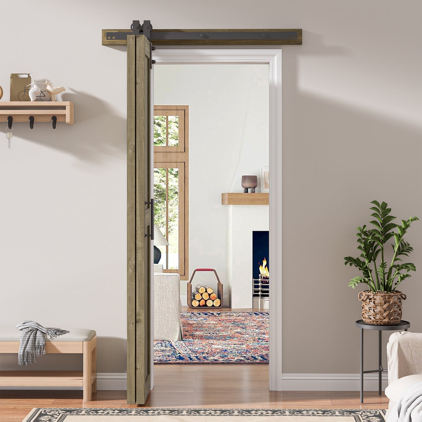 30in./36in./40in./44in./48in. x 84in. Assembled Knotty Pine Wood Bi-Fold Door with Hardware