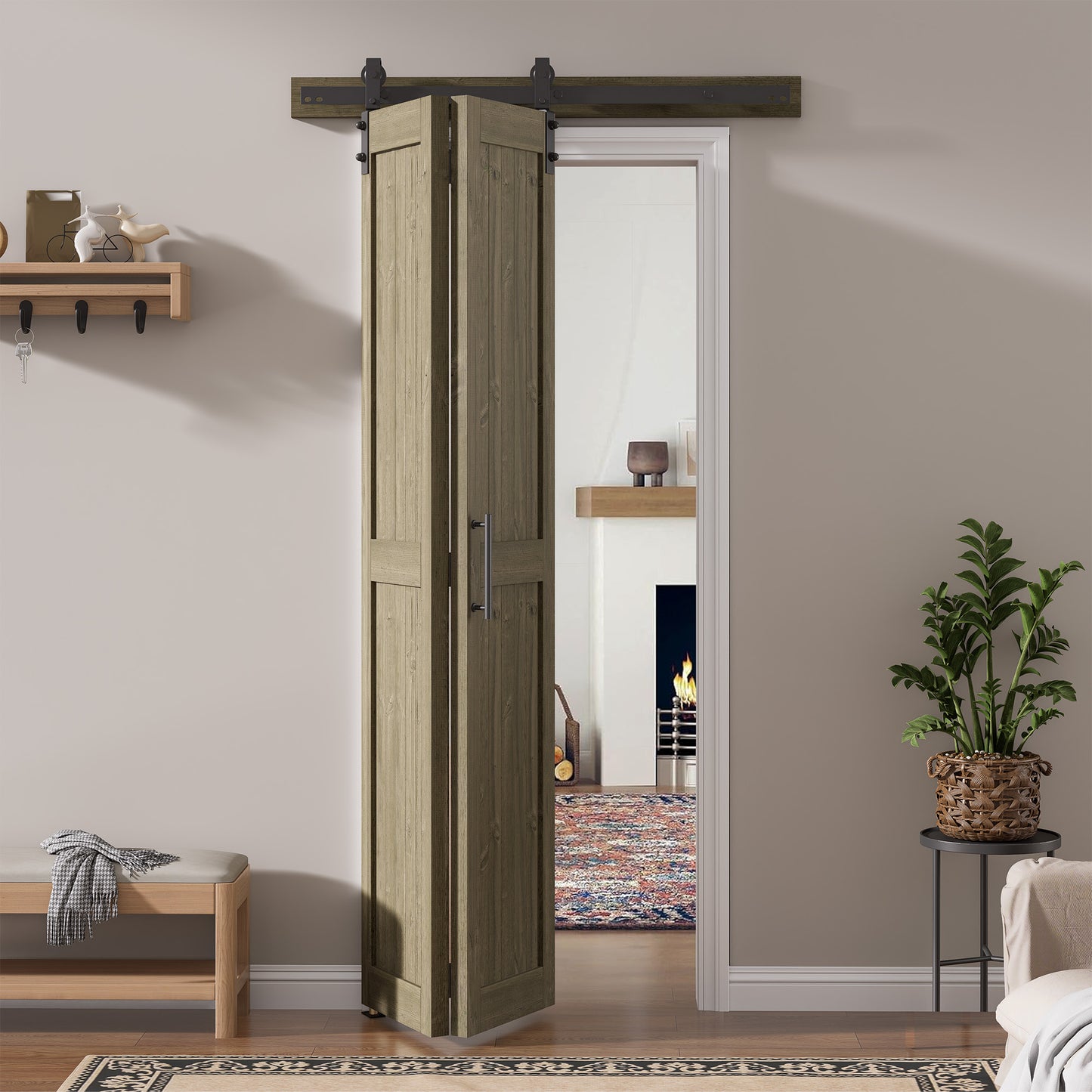 30in./36in./40in./44in./48in. x 84in. Assembled Knotty Pine Wood Bi-Fold Door with Hardware