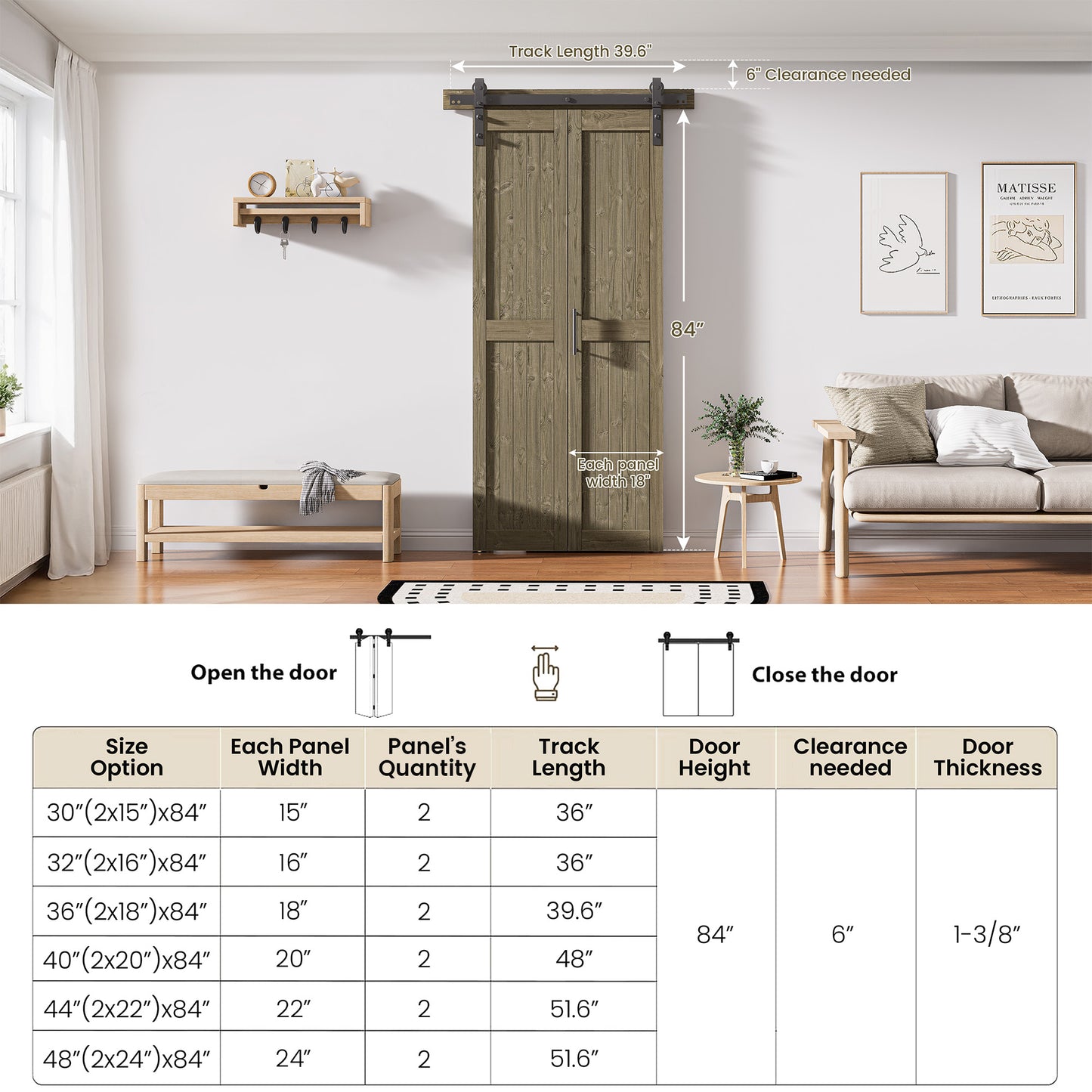 30in./36in./40in./44in./48in. x 84in. Assembled Knotty Pine Wood Bi-Fold Door with Hardware
