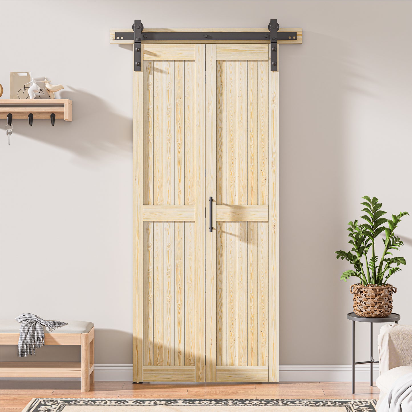 30in./36in./40in./44in./48in. x 84in. Assembled Knotty Pine Wood Bi-Fold Door with Hardware