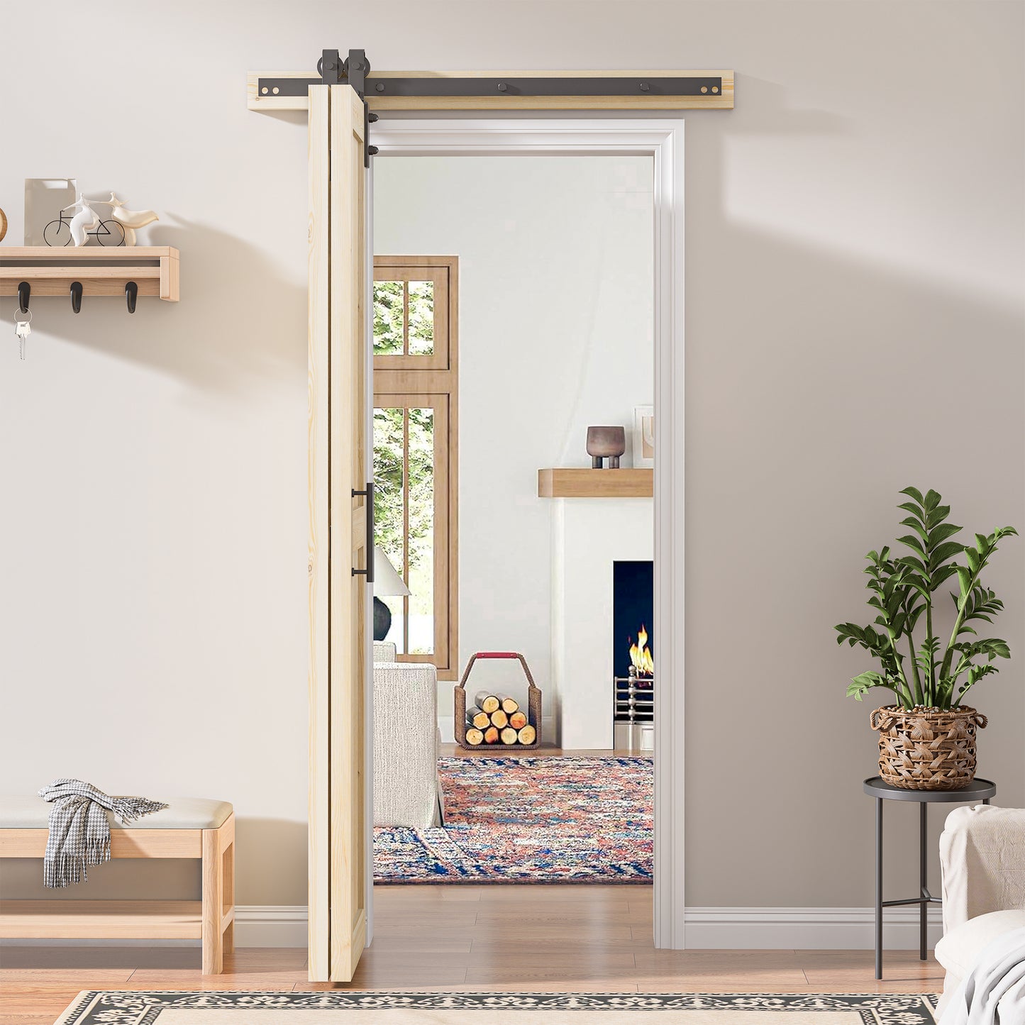 30in./36in./40in./44in./48in. x 84in. Assembled Knotty Pine Wood Bi-Fold Door with Hardware