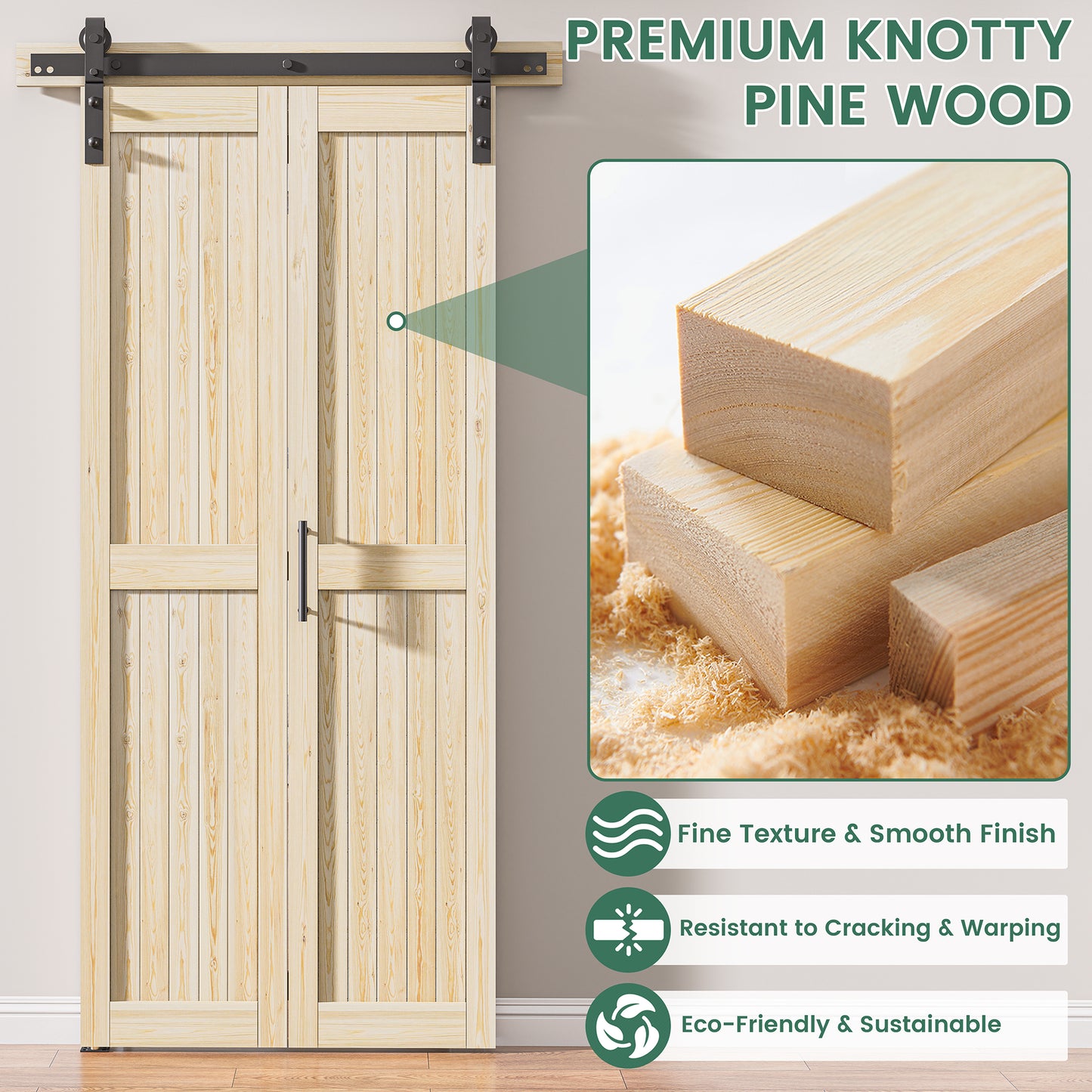 30in./36in./40in./44in./48in. x 84in. Assembled Knotty Pine Wood Bi-Fold Door with Hardware