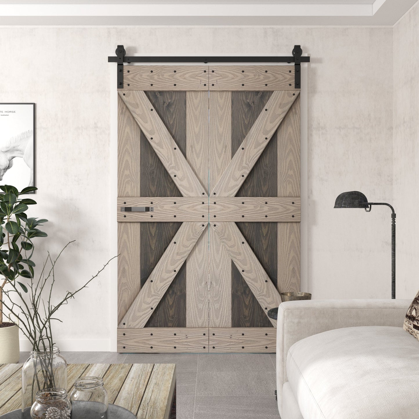 30in./36in./48in. x 80in. Embossing Bi-Fold Barn Door With Sliding Hardware Kit