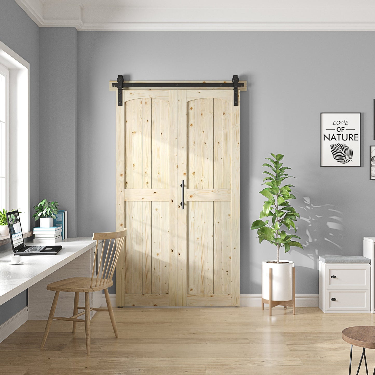 Coast Sequoia Assembled Arch Top 30in./32in./36in./44in./48in. x 84in. Knotty Pine Wood Bi-Fold Door With Hardware Kit